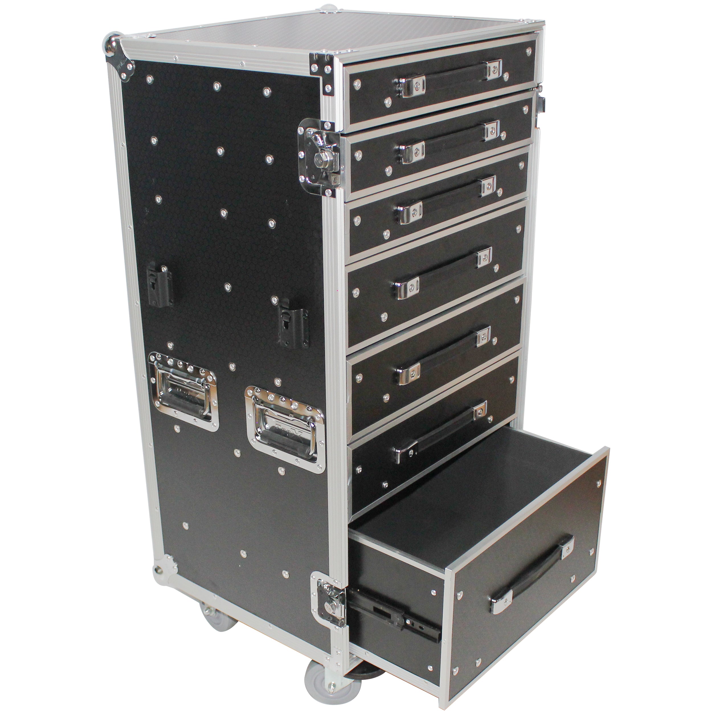 Pro X 7 Utility Drawer ATA Flight Style Case with Fold out Left Right Side Mounting Removable Table and 4 inch Casters XS-7DTW