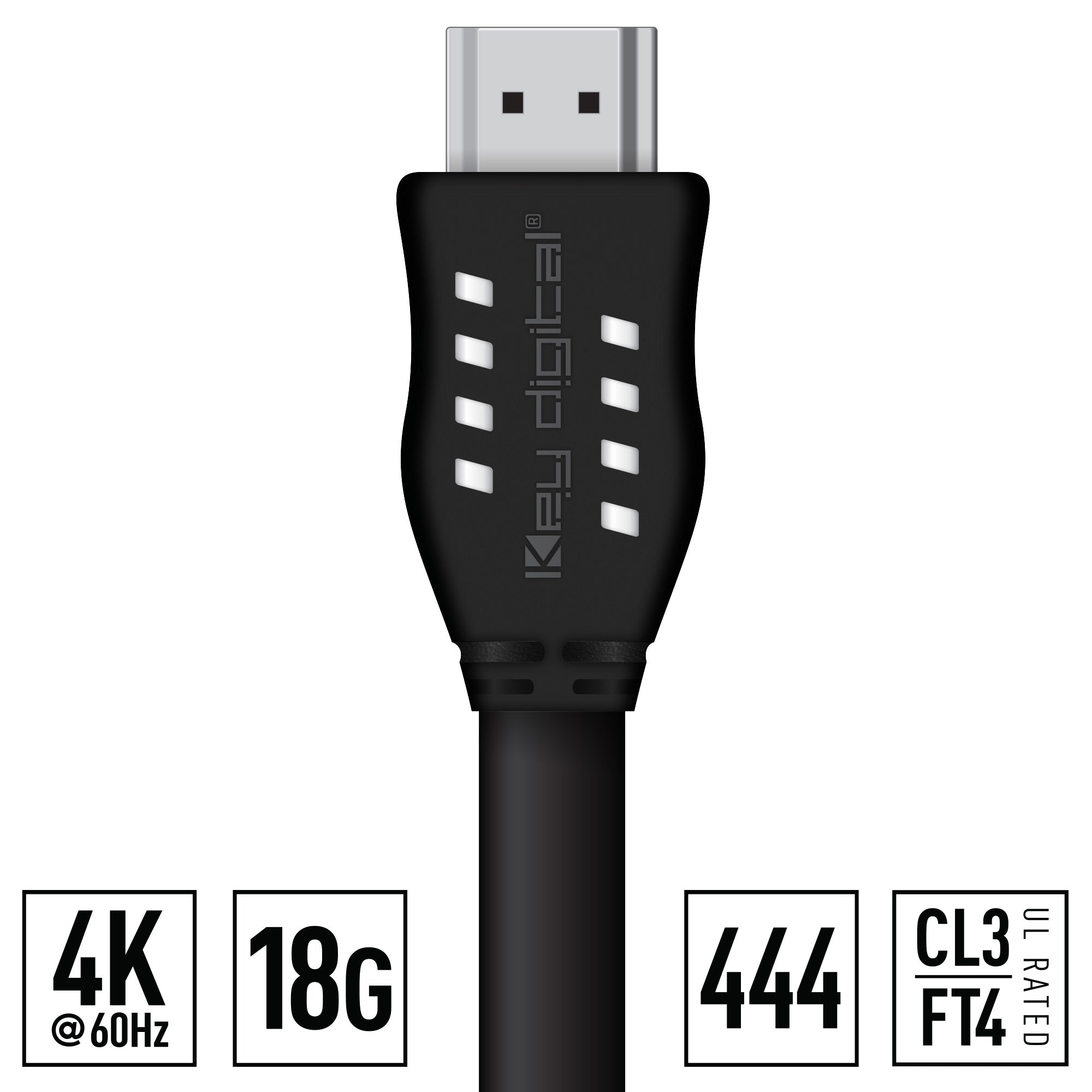Key Digital 16FT HDMI Cable (4K/18G/444/60Hz/HDR10/HDCP2.2/CL3/FT4, 26AWG) - KD-Pro16