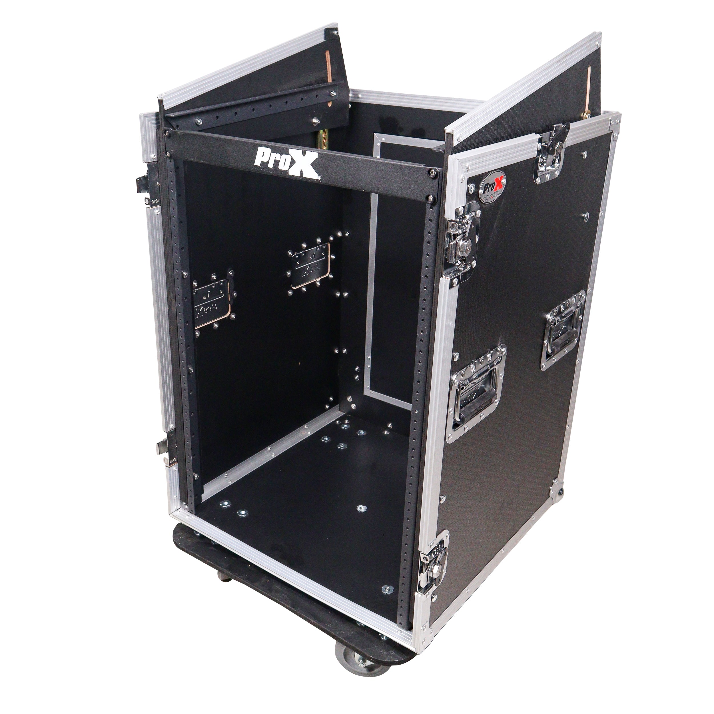 Pro X 16U Vertical Rack Mount Flight Case with 10U Top for Mixer Combo Amp Rack with Laptop Shelf and Caster Wheels T-16MR LT
