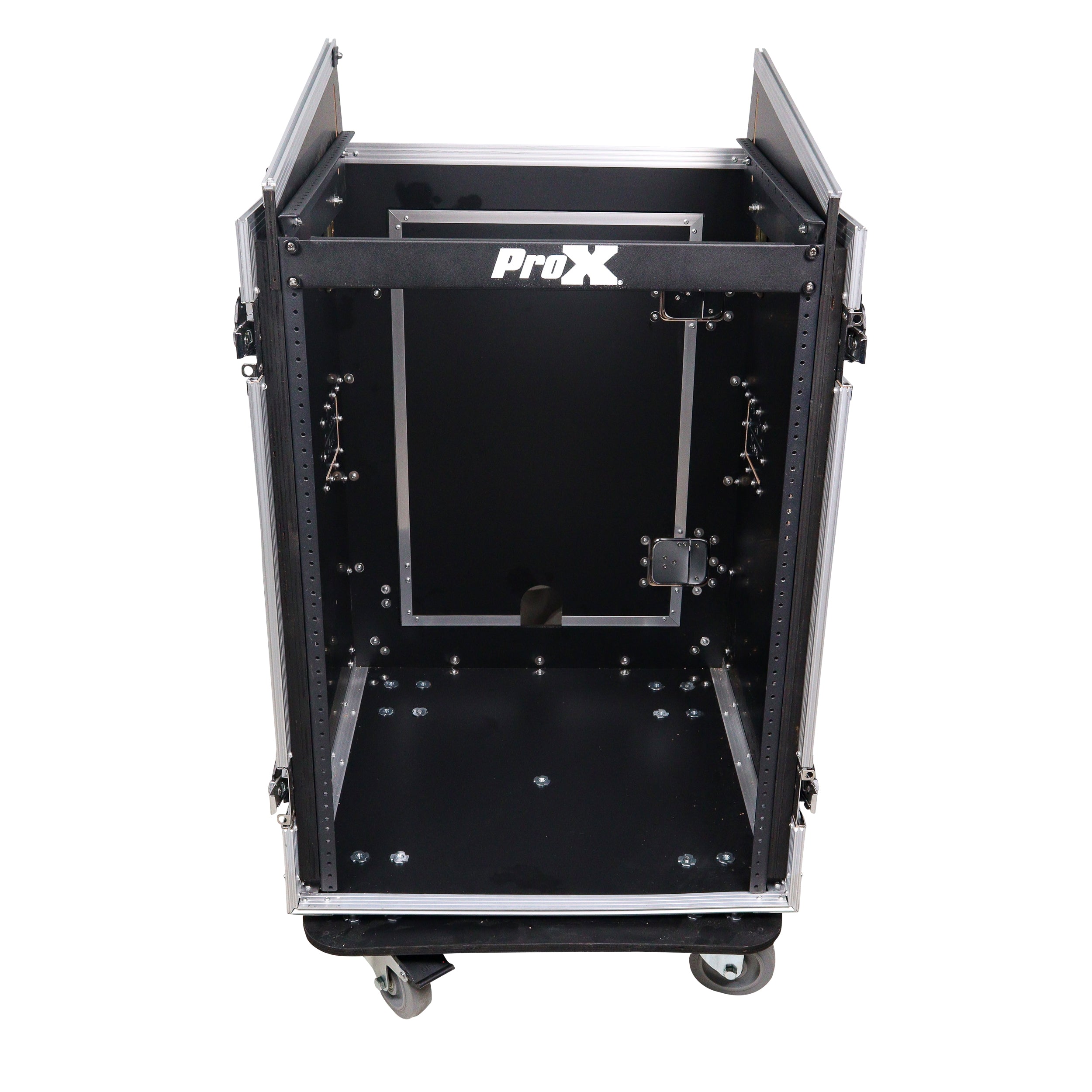 Pro X 16U Vertical Rack Mount Flight Case with 10U Top for Mixer Combo Amp Rack with Laptop Shelf and Caster Wheels T-16MR LT