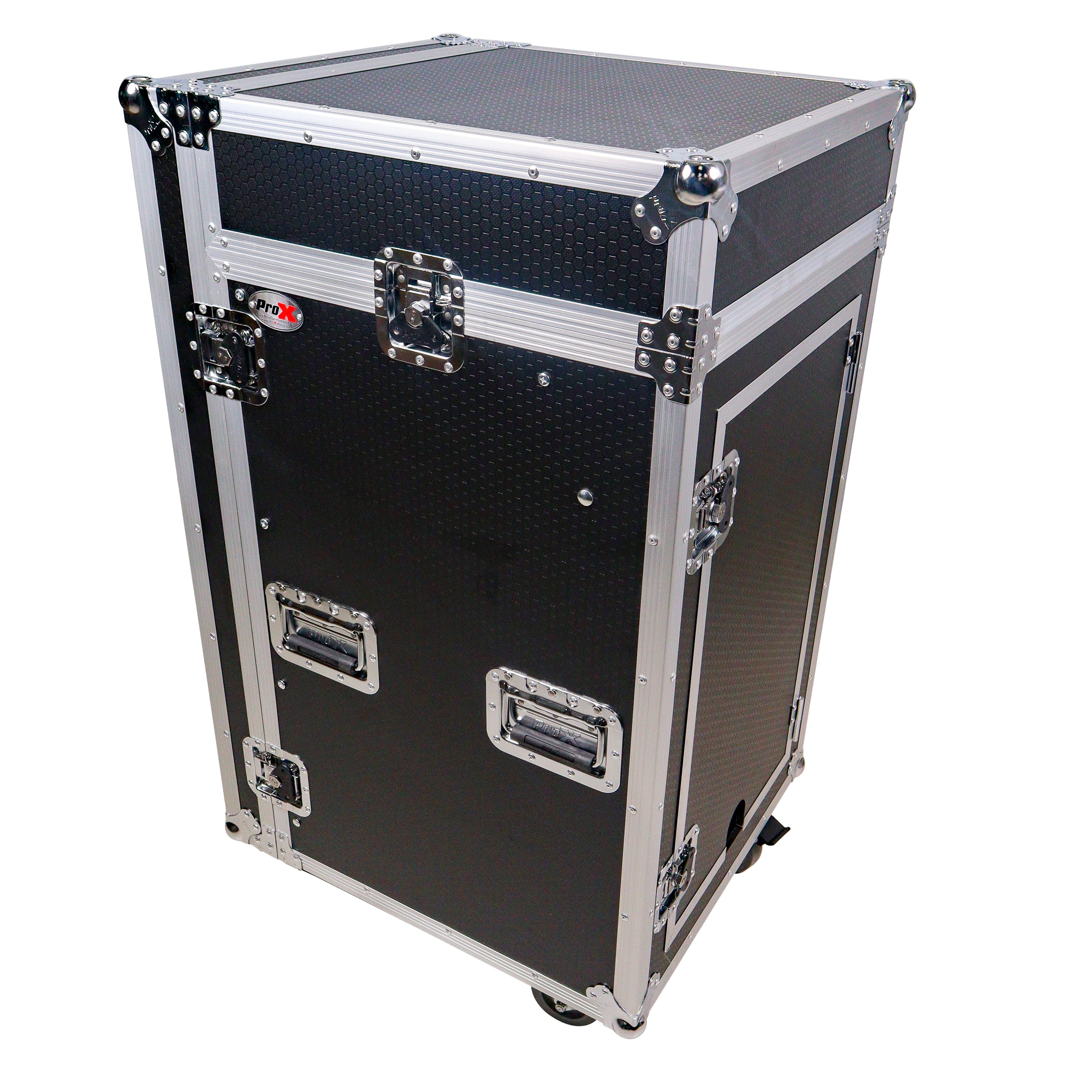 Pro X 18U Vertical Rack Mount Flight Case with 10U Top for Mixer Combo Amp Rack with Laptop Shelf and Caster Wheels T-18MRLT