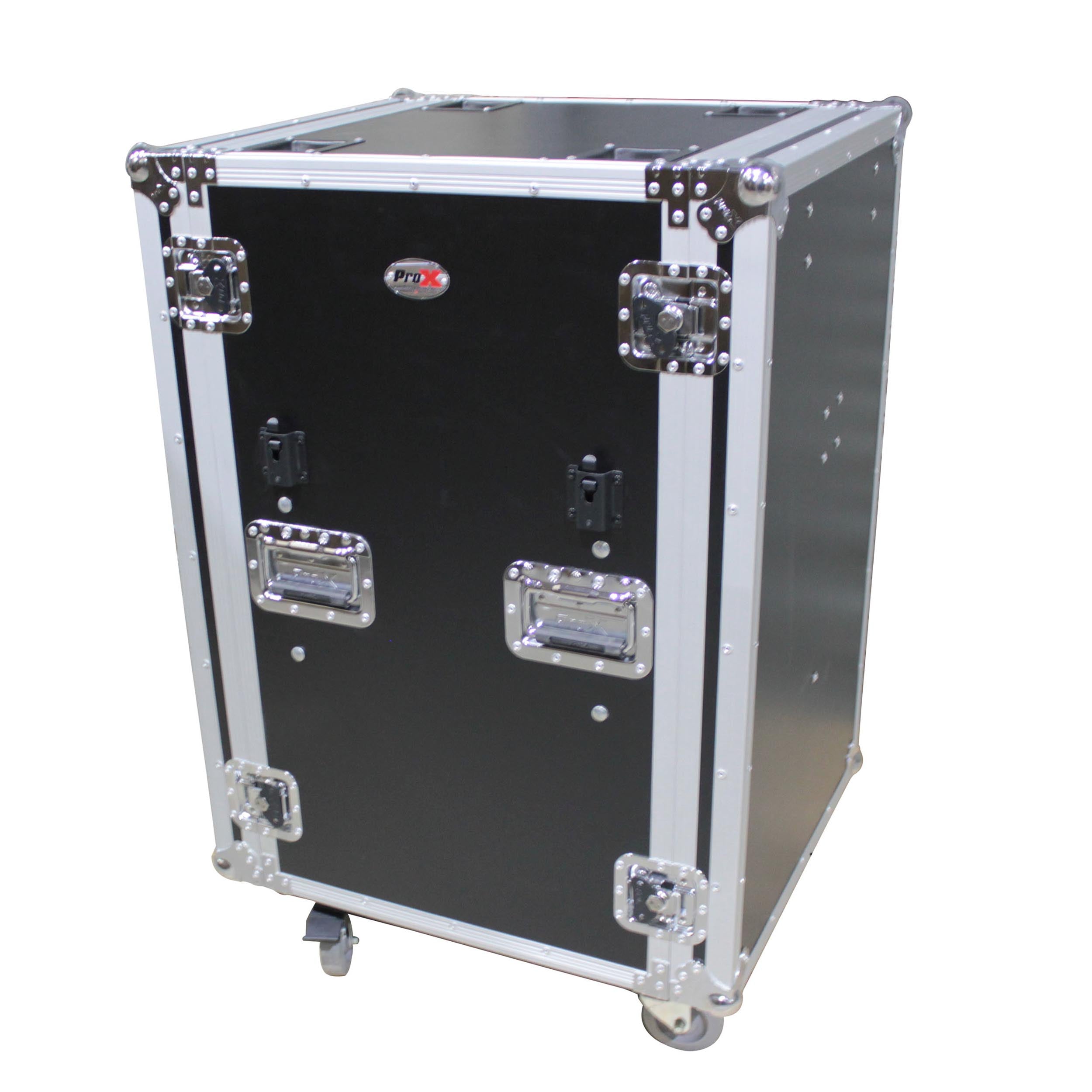 Pro X Vertical 24" deep Rail to RailShockproof Amp/Rack Case w/ dual side tables and 4 Casters T-14RSP24WDST