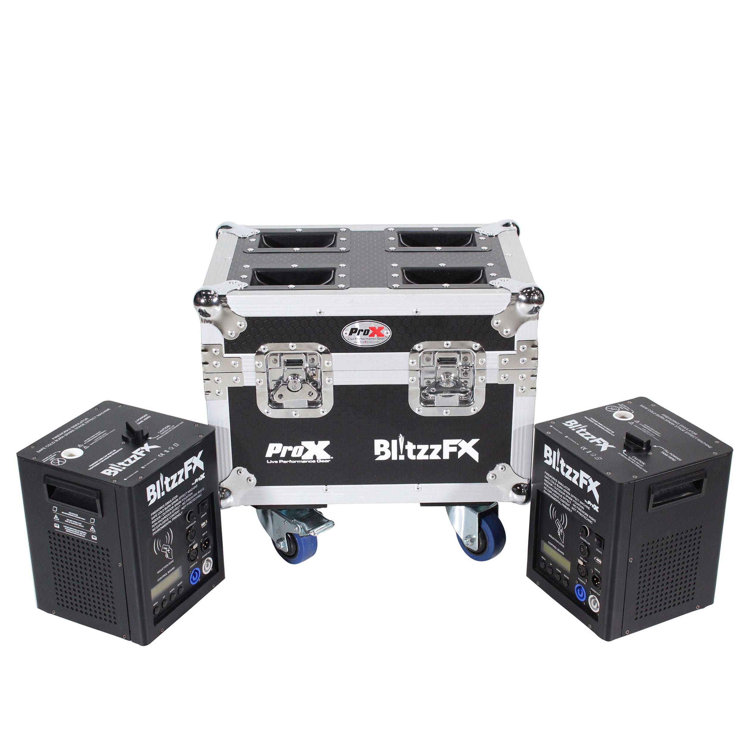 Pro X BlitzzFX Set of two Cold Spark Machines with White Covers and Case X-BLITZZFXX2