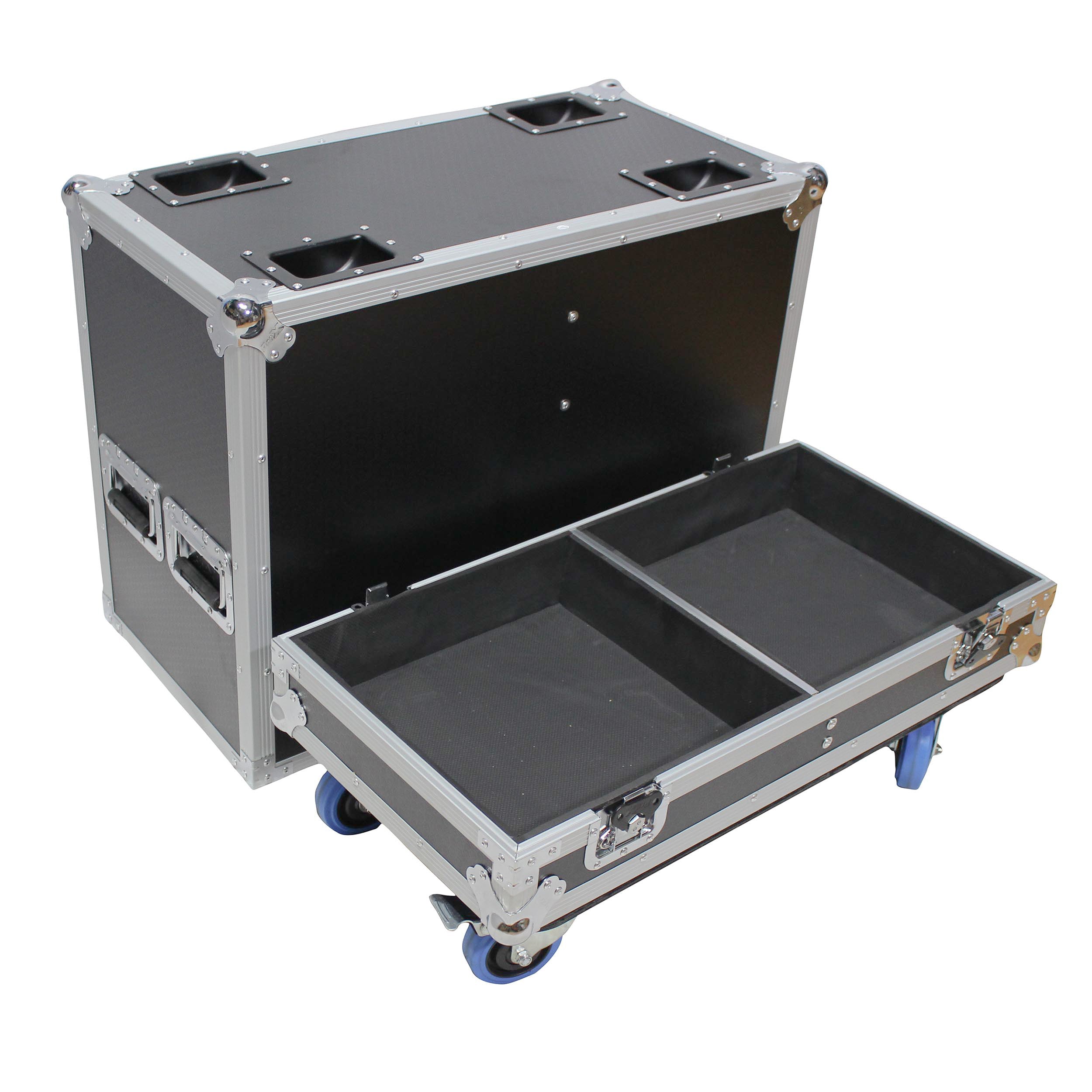 Pro X Stage Monitor Flight Case for 2 RCF NX 15-SMA W-4 Inch Casters X-RCF-NX15SMAX2W