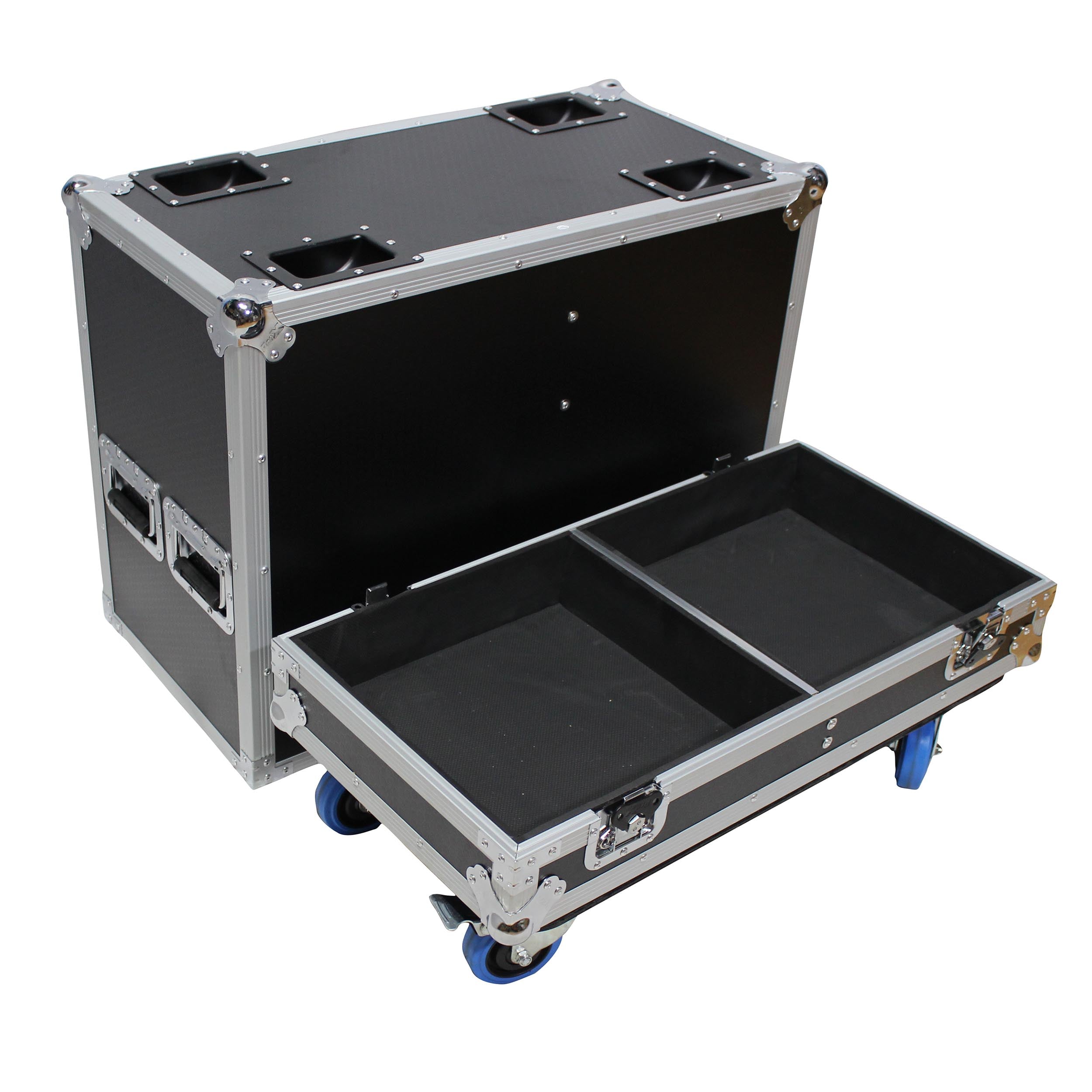 Pro X Flight Case for Two RCF ST 15-SMA Stage Monitors W-4 Inch Casters X-RCF-ST15SMA