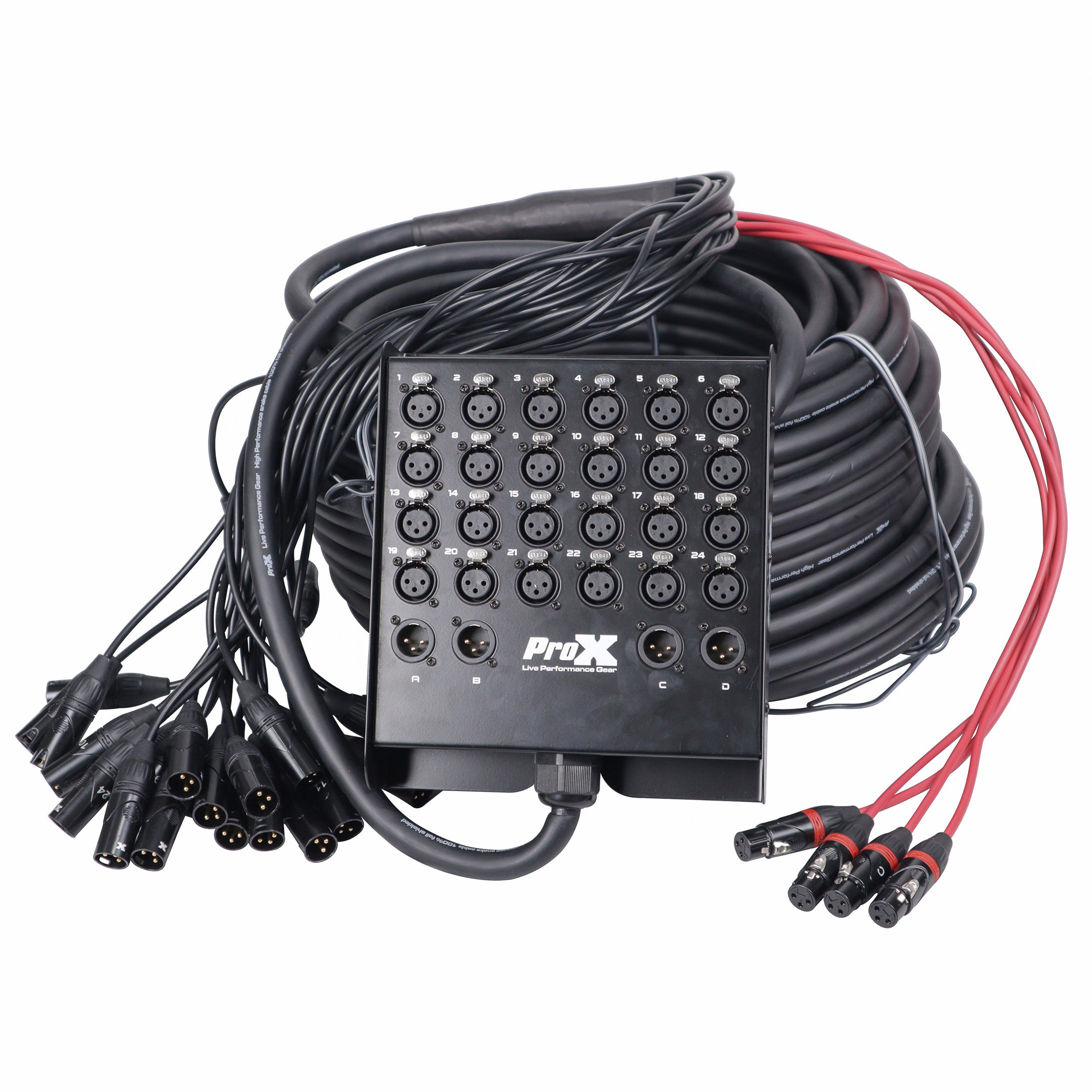 Pro X 150 Ft. XLR Stage Recording Extension Box Snake 24 XLR-F Send Inputs 4 XLR-M Effects Return XC-SB244XLR150