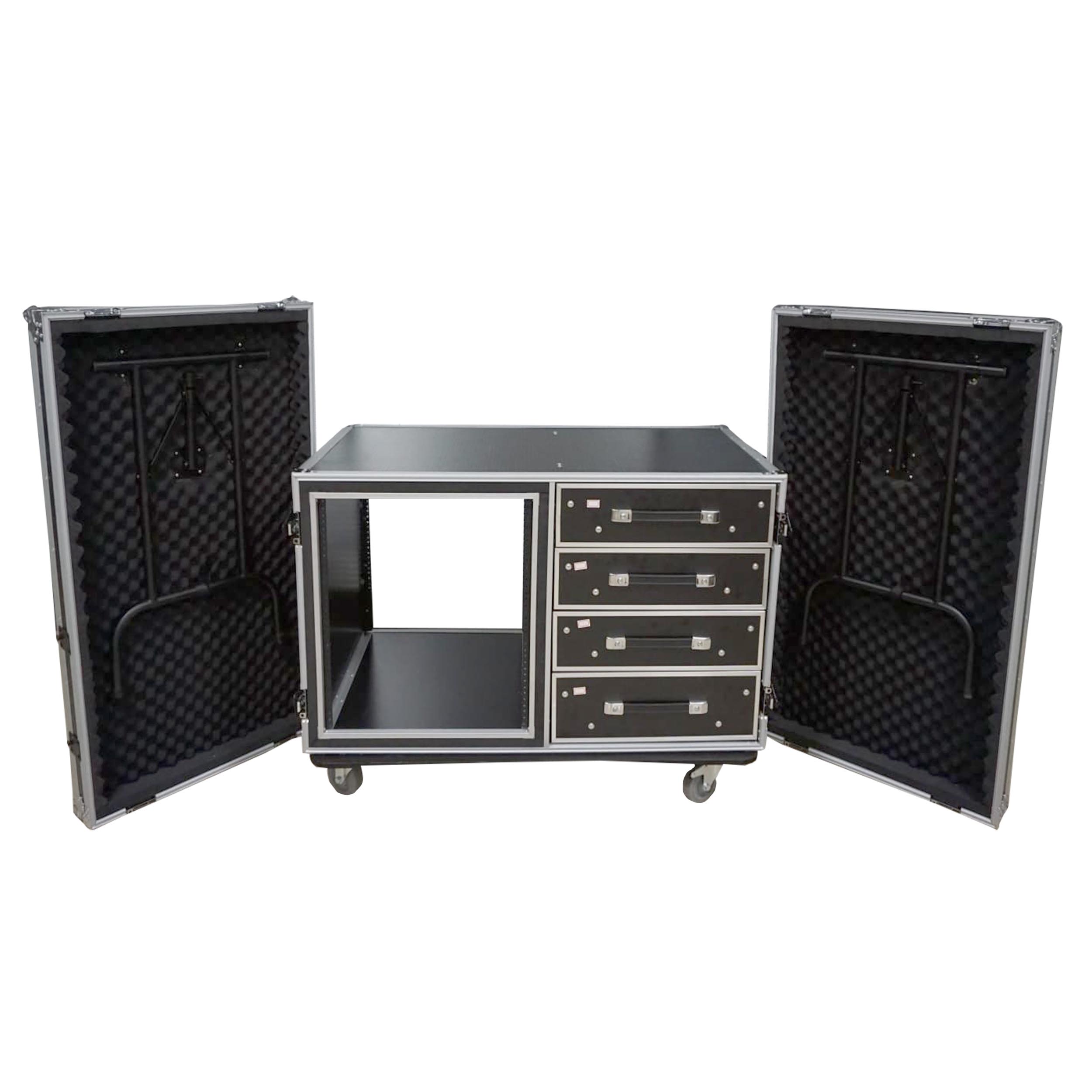 Pro X 12U Shockproof Workstation Case W-Dual Side Table and Drawers | 24 In Rail to Rail XS-12U4DTW
