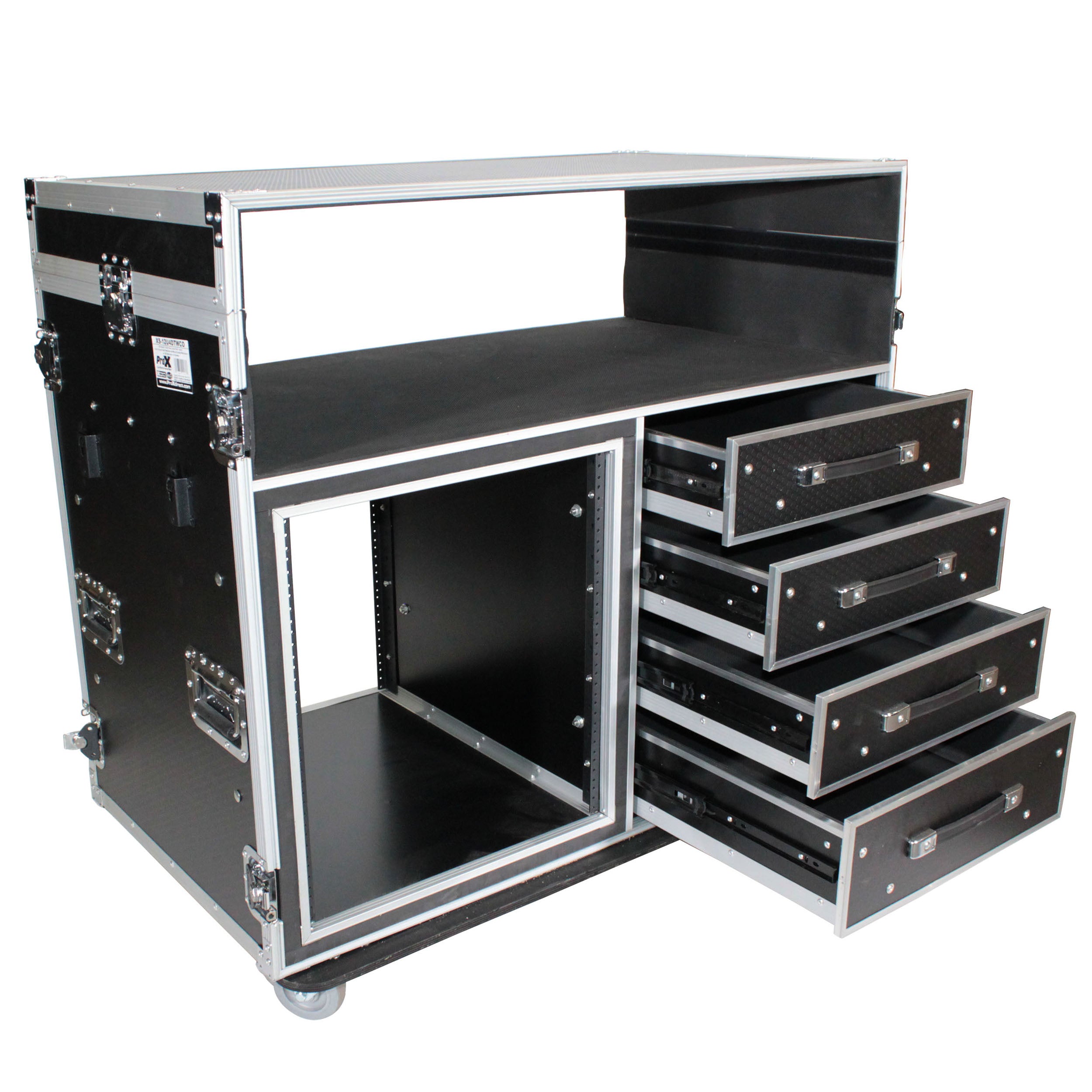 Pro X ATA Flight Style Mixing Console Case 12U Shockproof Rack (2) Side Tables XS-12U4DTWCO