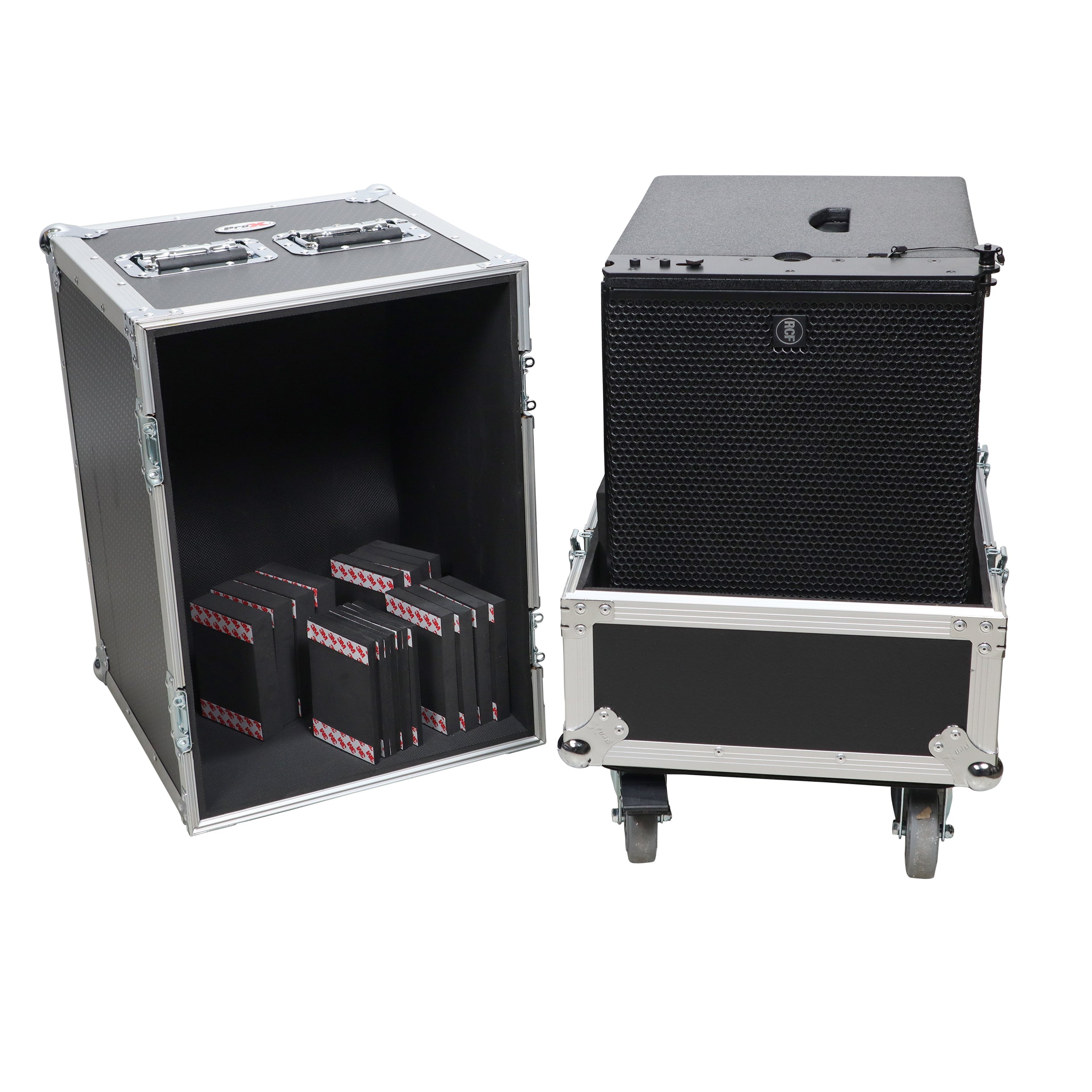 Pro X Universal ATA Single Line Array Flight Case For RCF SUB702AS Subwoofer Speaker and similar size 21x21x15 in. XS-SP212115W