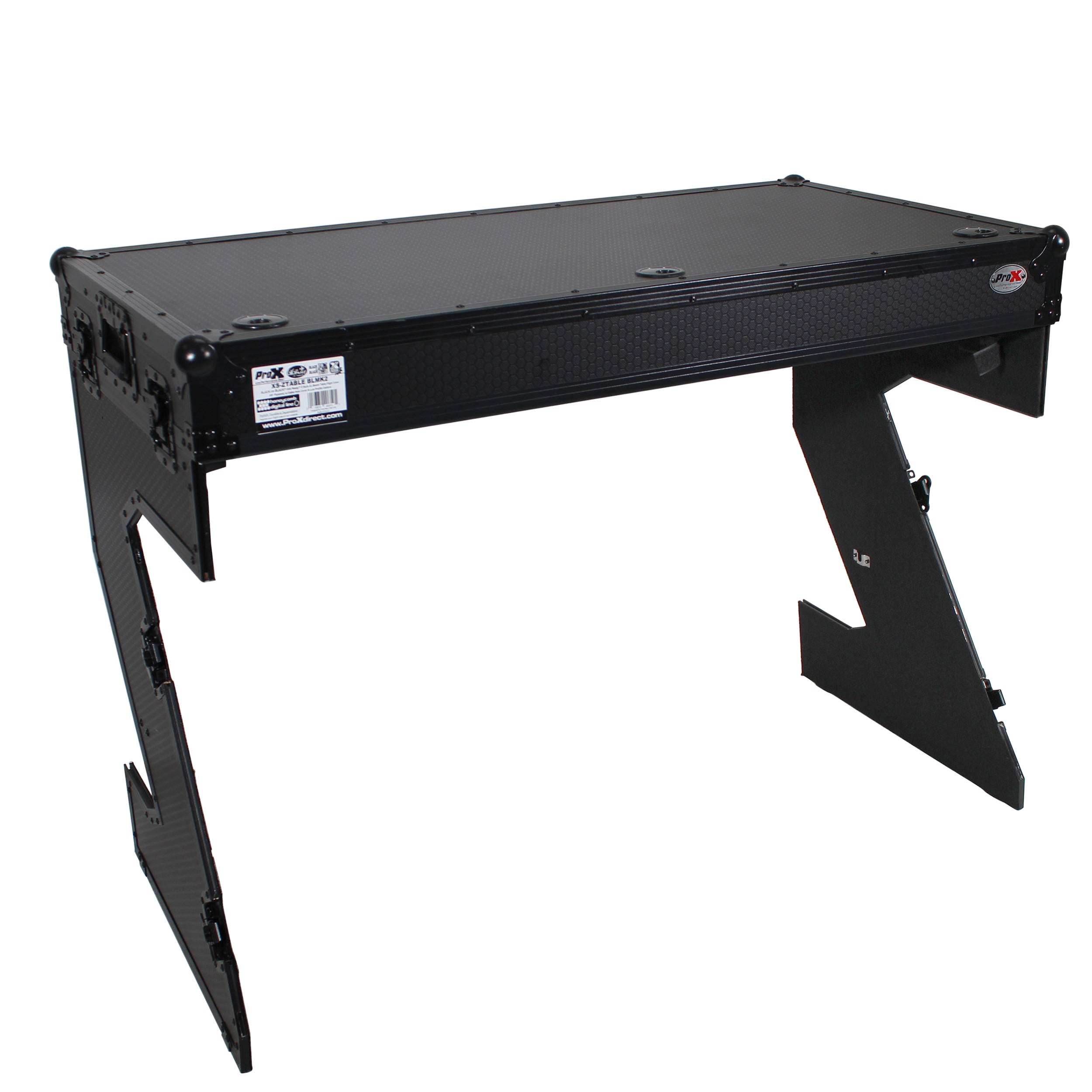 Pro X DJ Z-Table Folding DJ Table Mobile Workstation Flight Case Style with Handles and Wheels - Black Finish XS-ZTABLEBLMK2