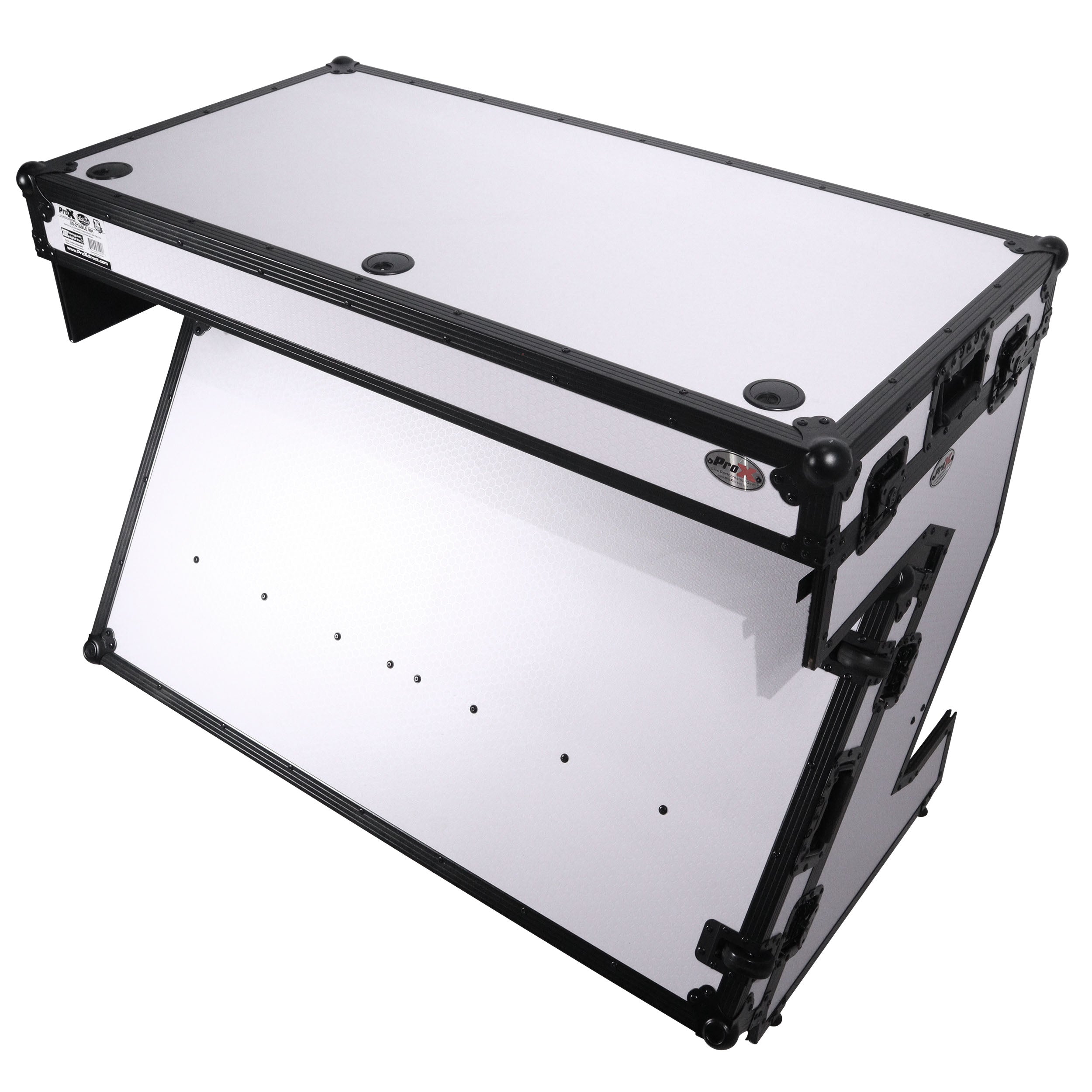 Pro X Z-Table Folding DJ Table Mobile Workstation Flight Case Style with Handles and Wheels - Black White Finish XS-ZTABLEWH