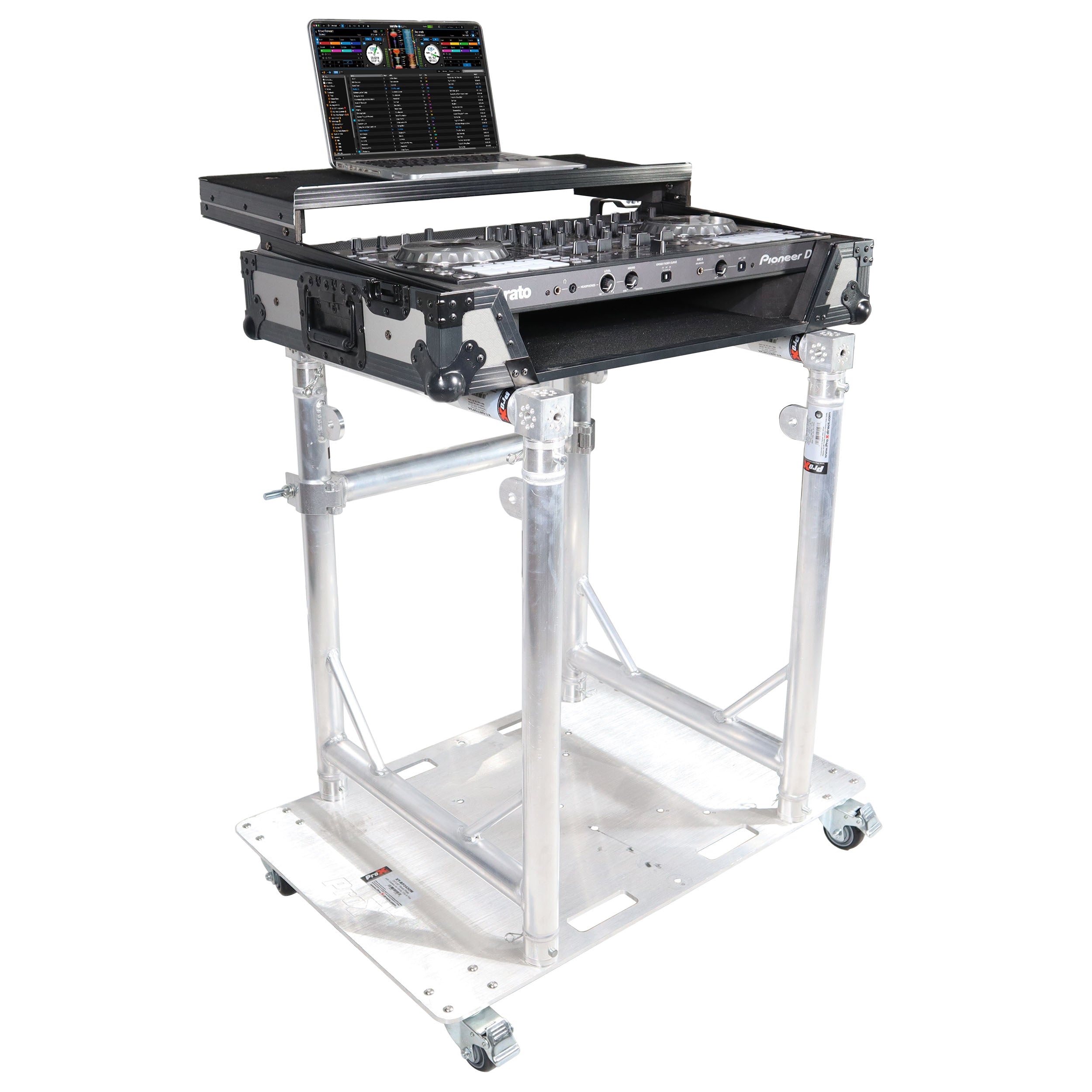 Pro X Modular Mobile Media TV DJ Station Booth for ProX XT-GRU Rapid Grid Modular System and base plate with wheels XT-MMDJTV01