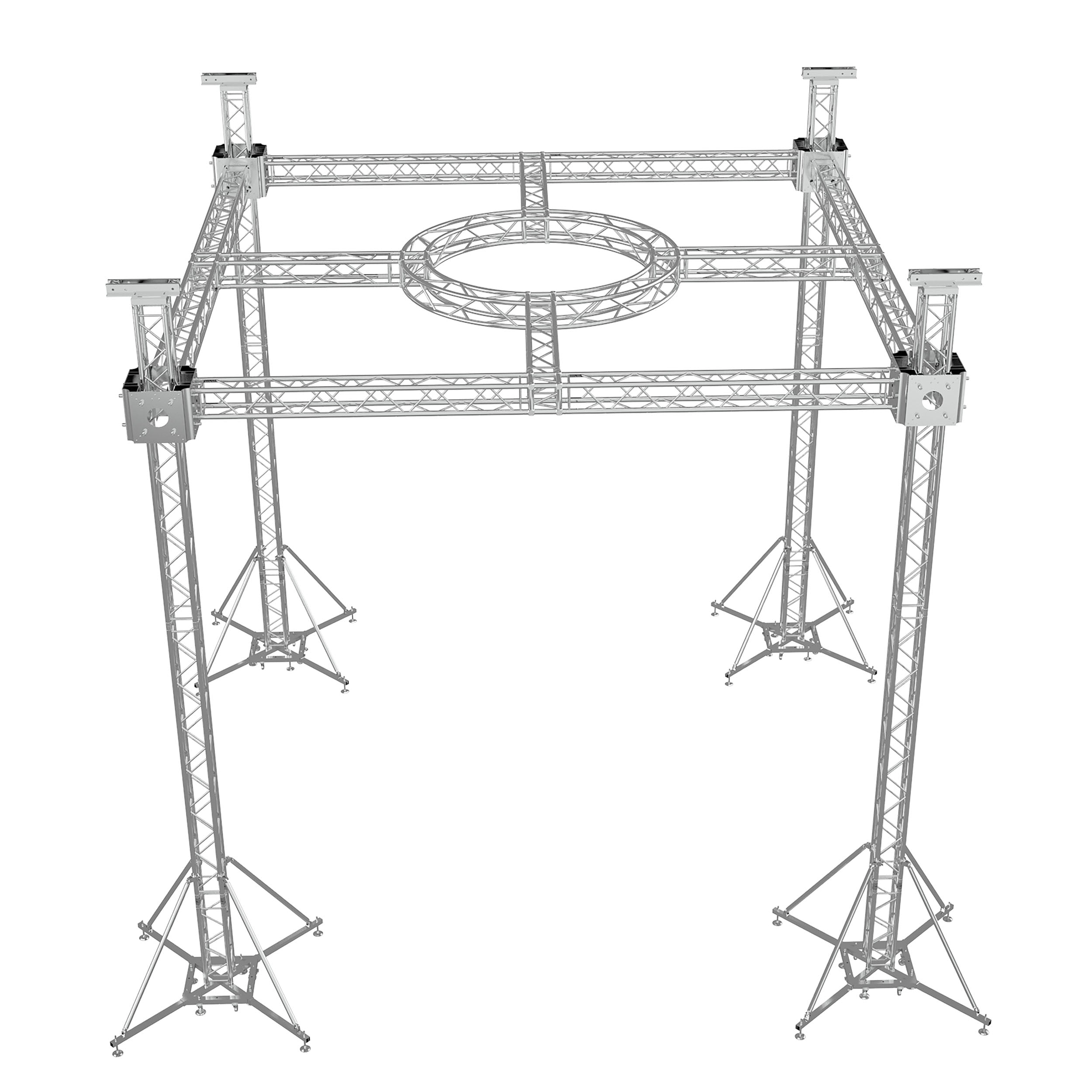 Pro X F34 Stage Roofing Truss System with Ground Support, Circular Truss and Chain Hoists – 21x21x23 Ft. Circle in Center XTP-GS212123-2MC