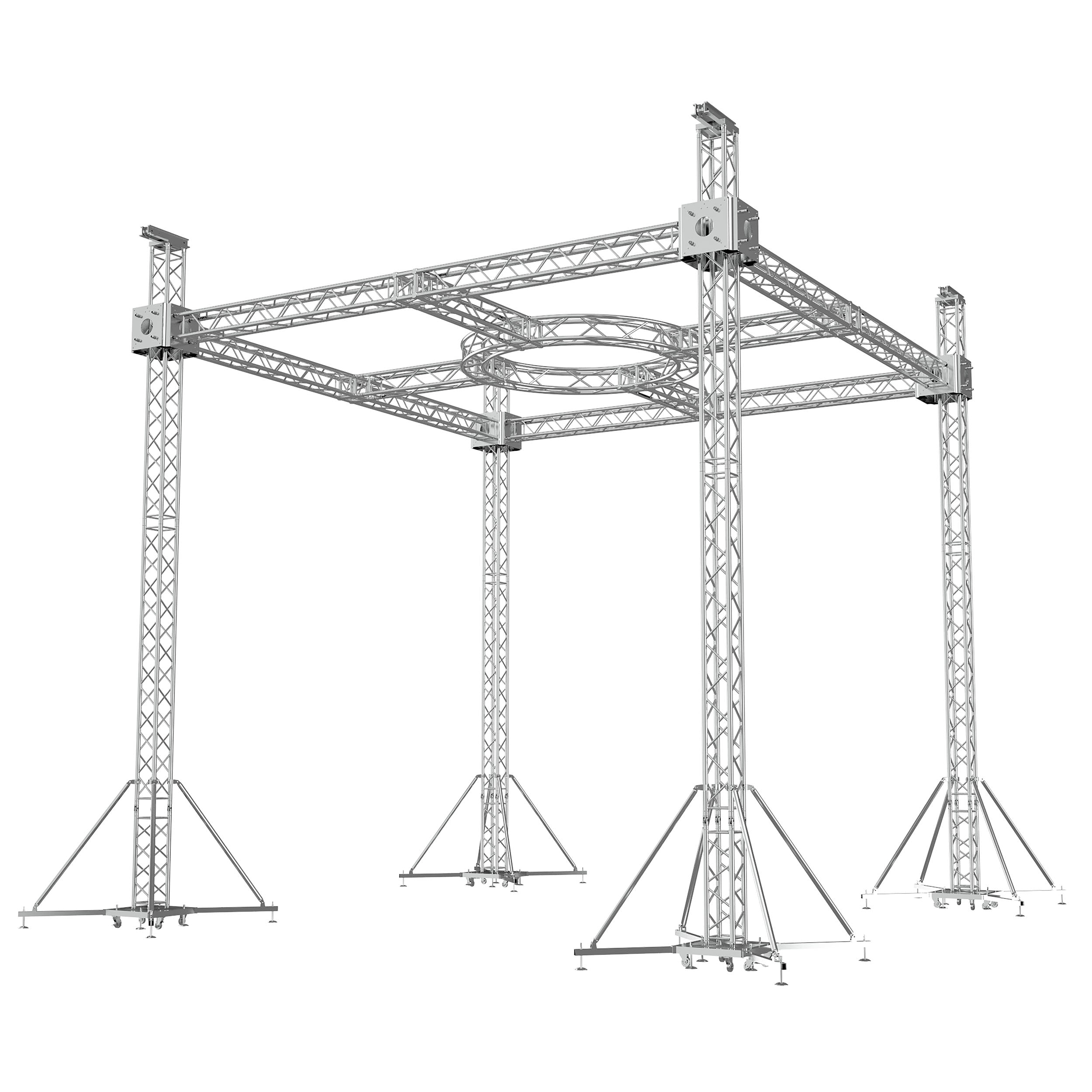 Pro X F34 Stage Roofing Truss System with Ground Support, Circular Truss and Chain Hoists – 21x21x23 Ft. Circle in Center XTP-GS212123-2MC