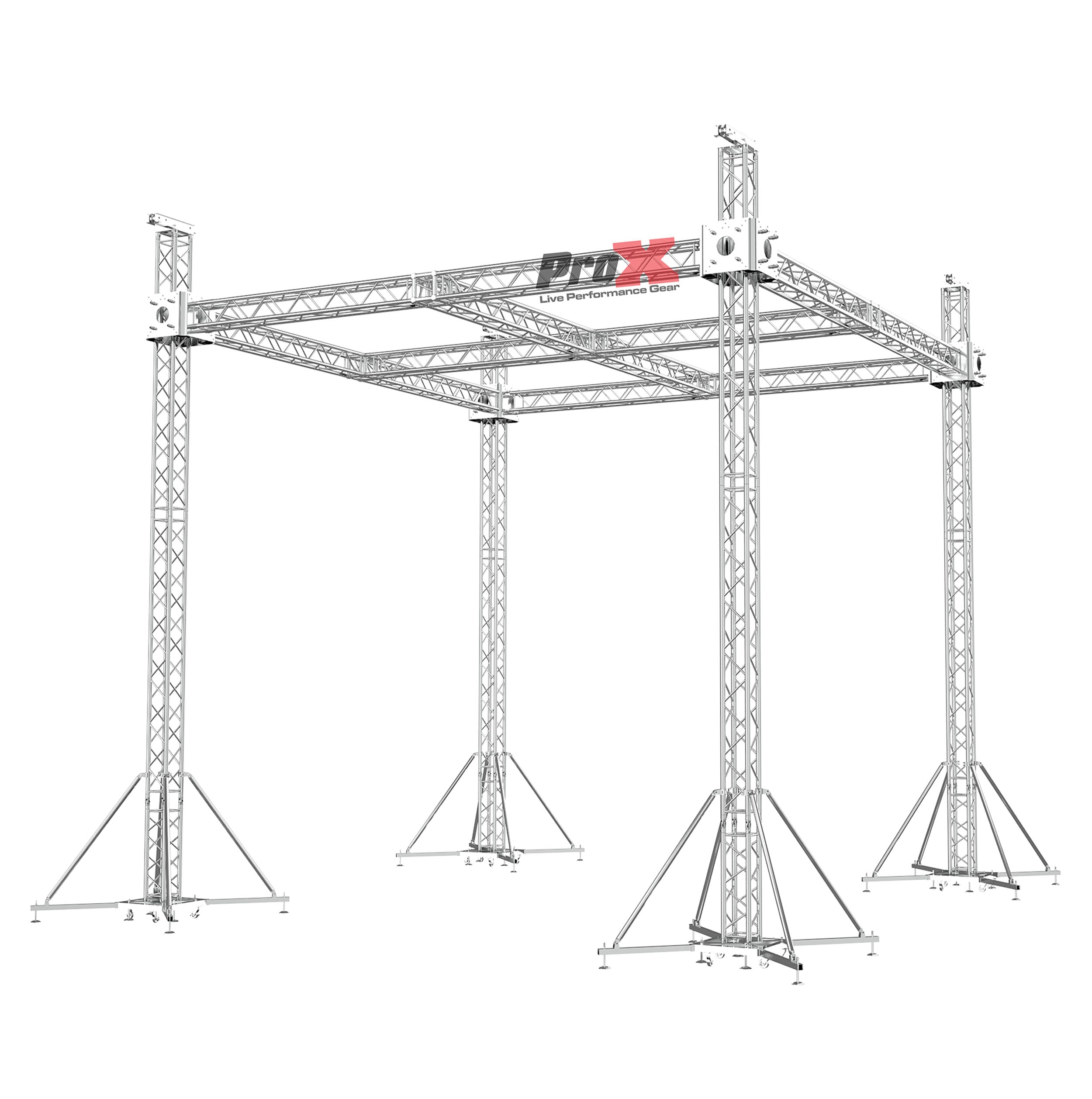 Pro X F34 Stage Roofing Truss System with Ground Support and Chain Hoists – 21 x 21 x 23 Ft F34 Center Cross XTP-GS212123-CF34