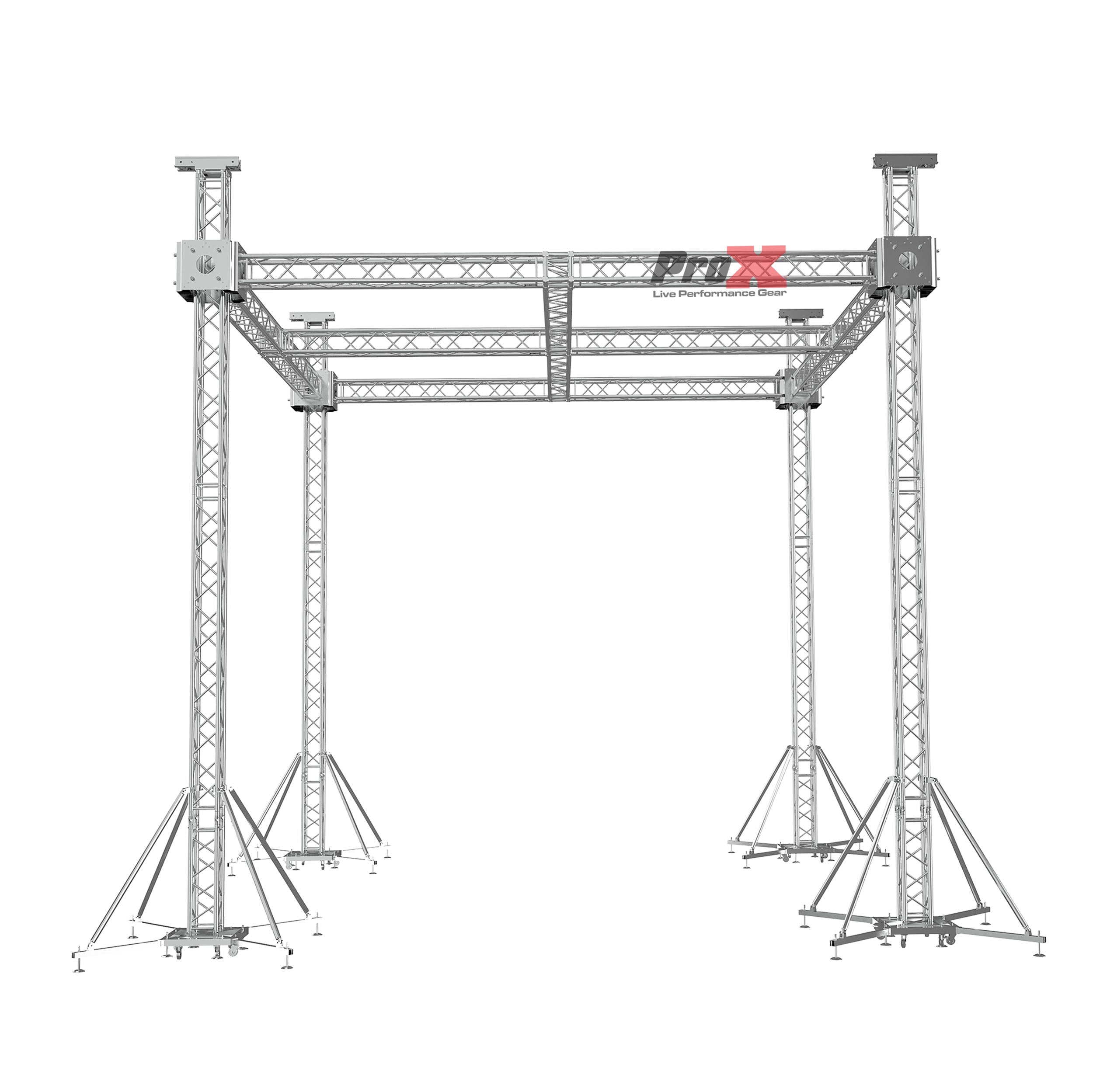 Pro X F34 Stage Roofing Truss System with Ground Support and Chain Hoists – 21 x 21 x 23 Ft F34 Center Cross XTP-GS212123-CF34