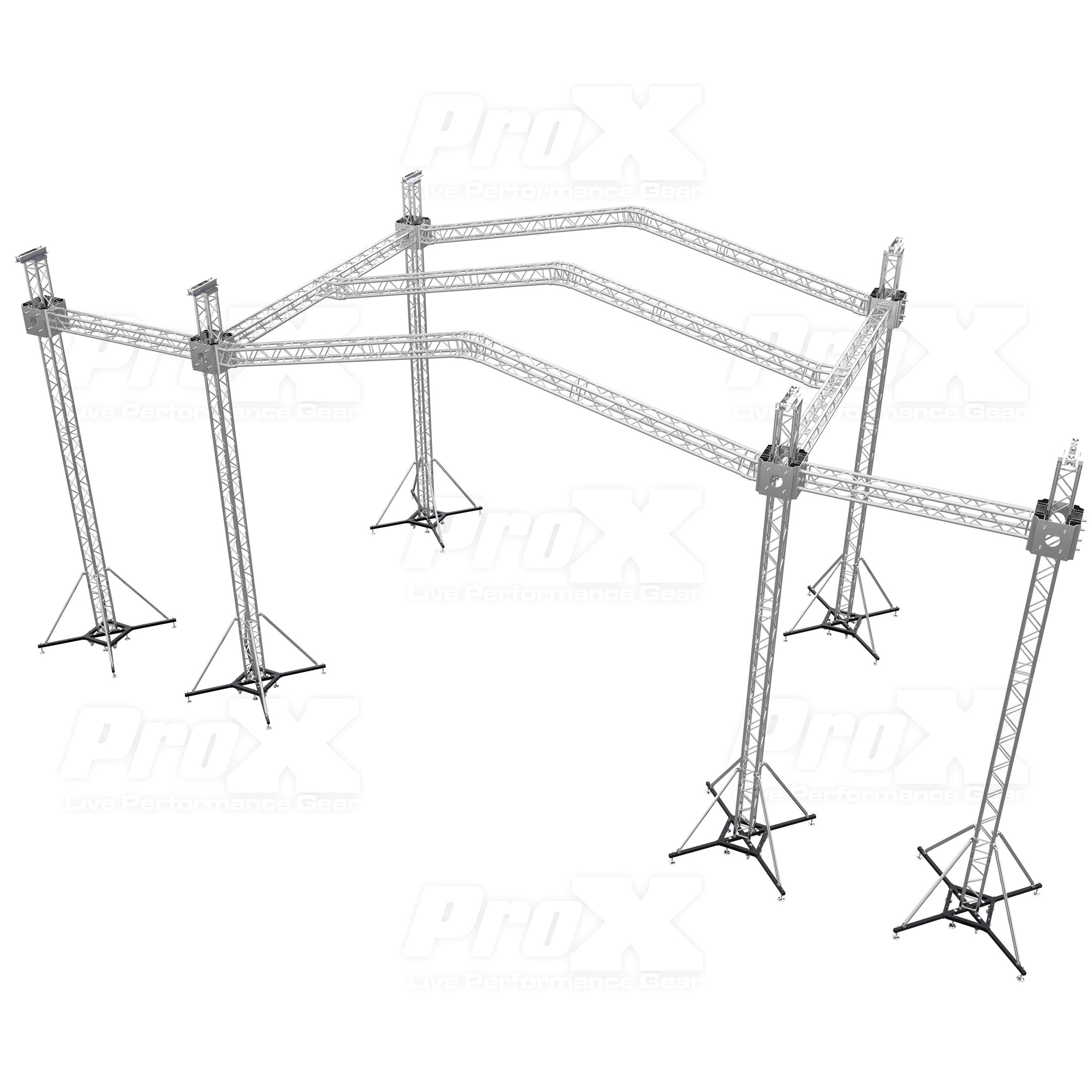 Pro X 12D PR3 Stage Roofing System with 7 Ft Speaker Wings and 6 Chain Hoists | 30 Ft W x 20 Ft L x 23 Ft H XTP-GS302023-PR3-12D