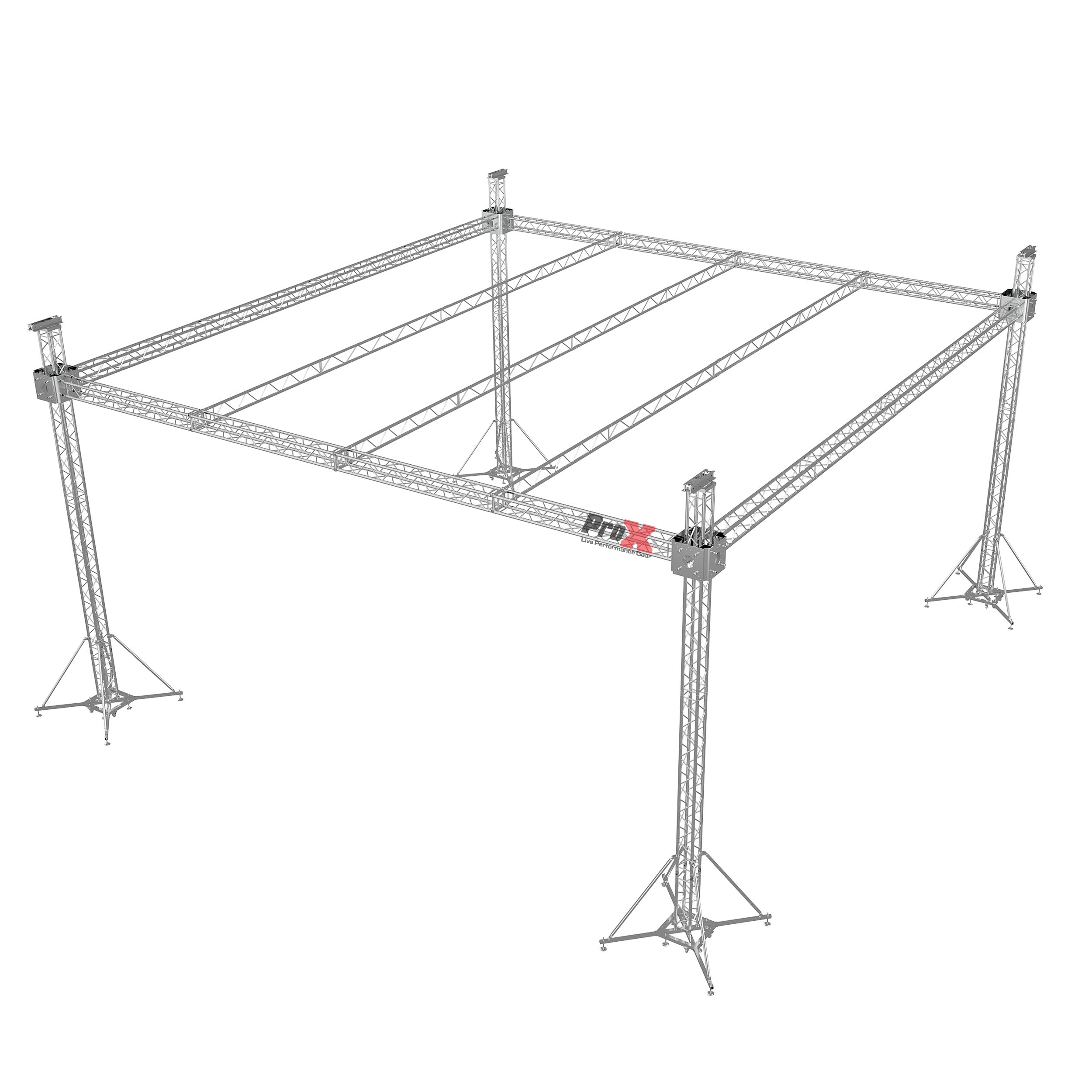 Pro X F34 Stage Roofing Truss System with Ground Support, Truss and Chain Hoists – 32x32x23 Ft. F32 Beams XTP-GS323223-3F32