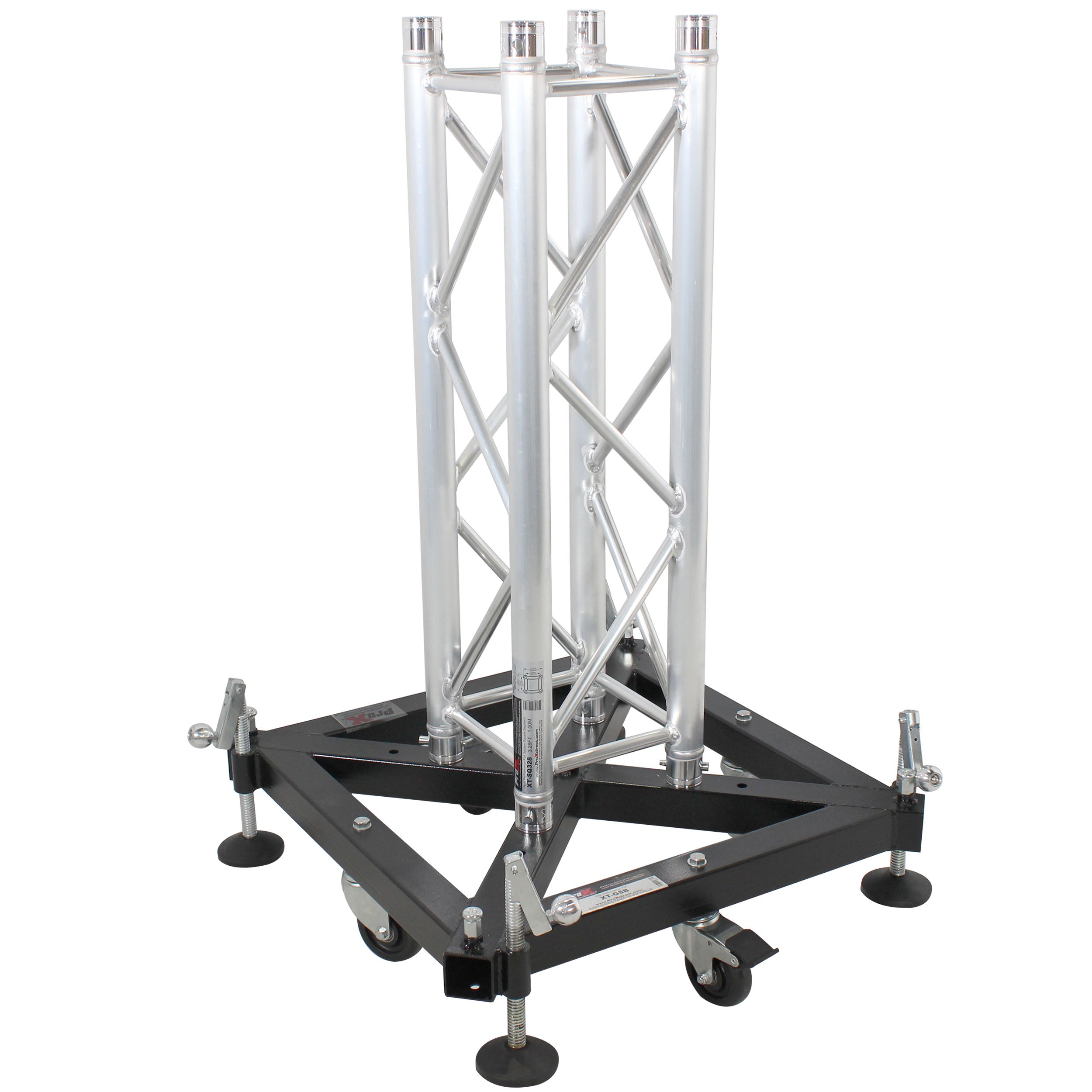 Pro X Truss Tower Stage Roofing System Package -Top Block | Hinges | Base | Outriggers and 3.28 Ft. 2 mm Wall Truss Segment XTP-GSBPACK3