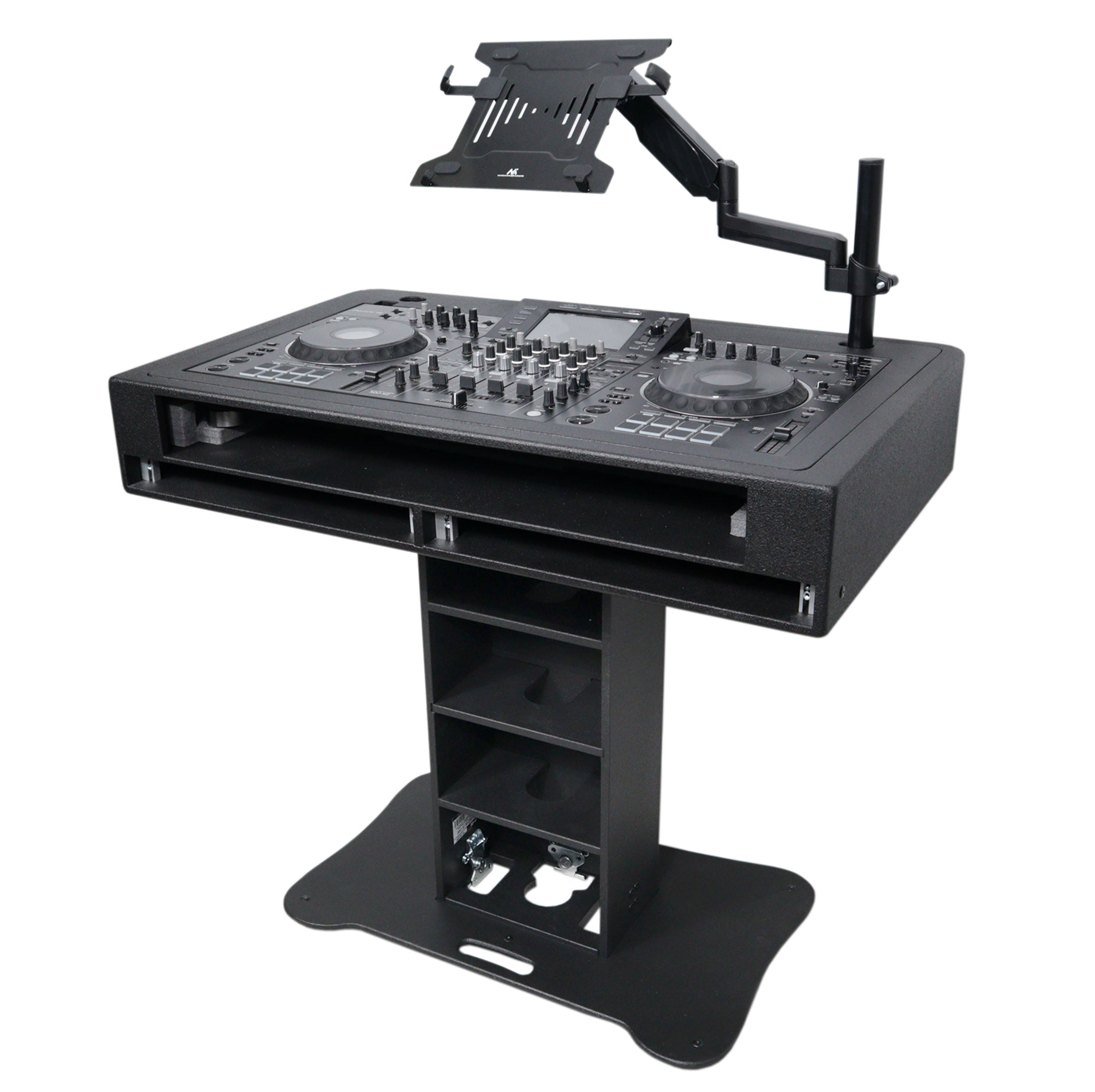 Pro X Control Tower DJ Podium with Road Cases for Pioneer DDJ-REV7 XDJ-XZ DDJ-1000 RANE One - Black Finish XZF-DJCTBL2UCASE