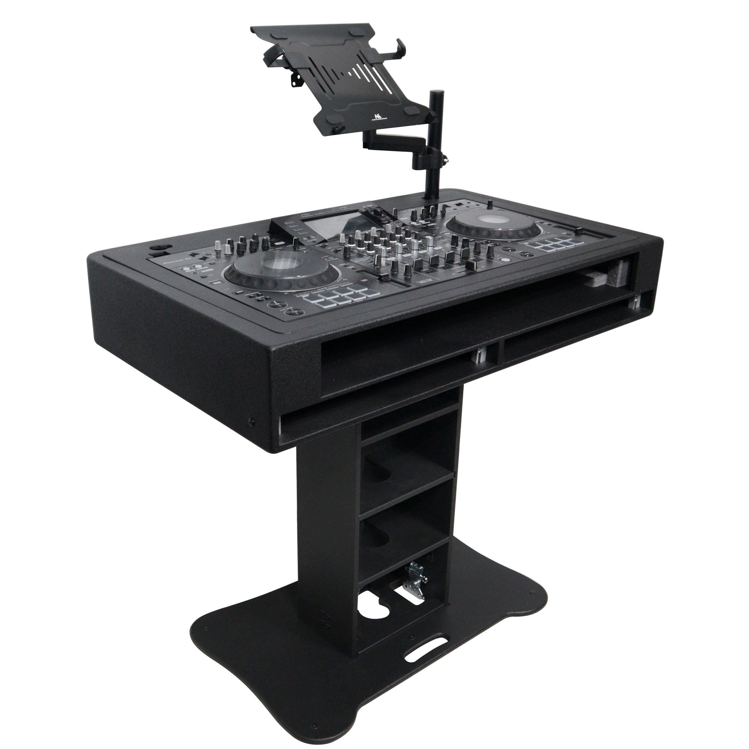 Pro X Control Tower DJ Podium with Road Cases for Pioneer DDJ-REV7 XDJ-XZ DDJ-1000 RANE One - Black Finish XZF-DJCTBL2UCASE