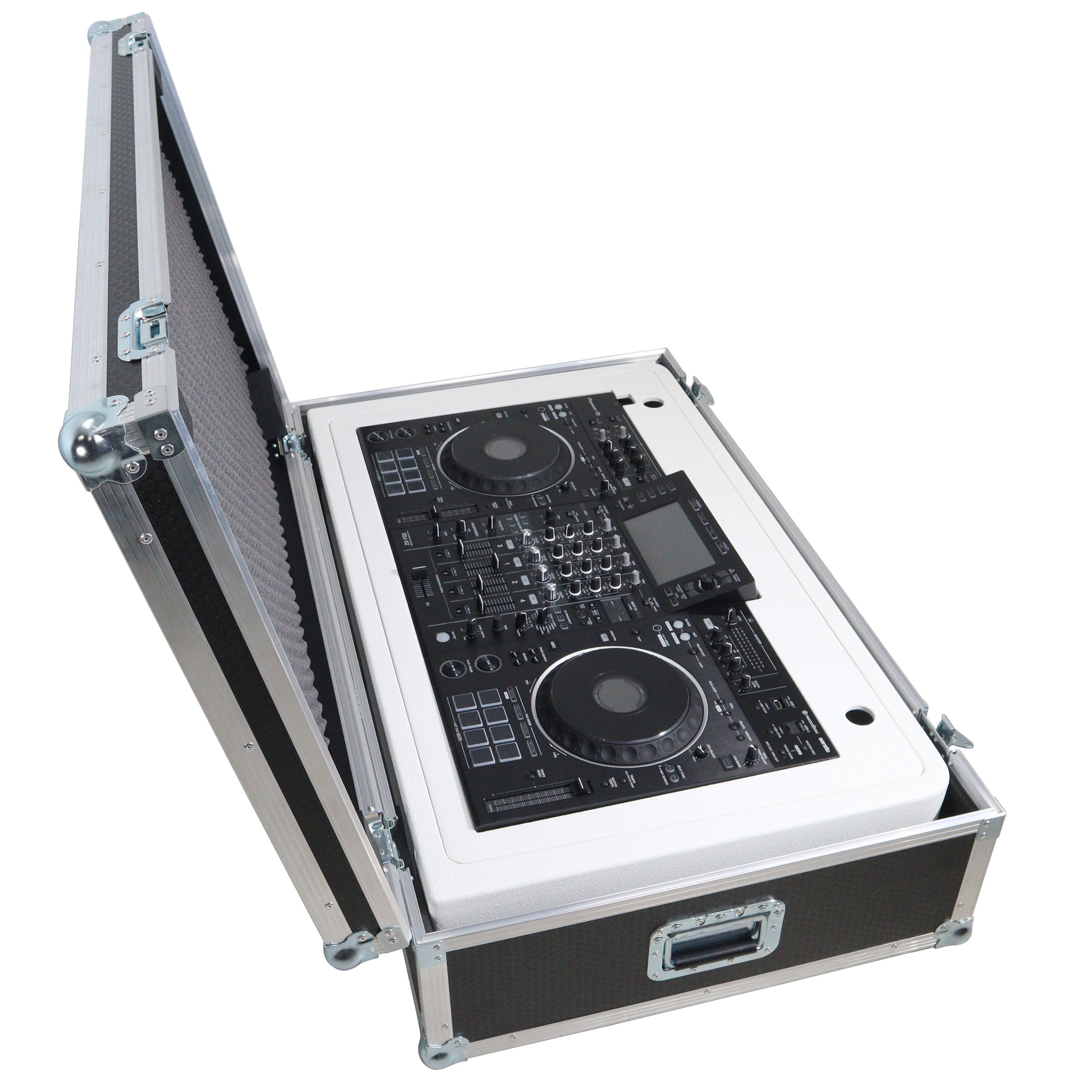 Pro X Control Tower DJ Podium with Road Cases for Pioneer DDJ-REV7 XDJ-XZ DDJ-1000 RANE One - White Finish XZF-DJCTWCASE