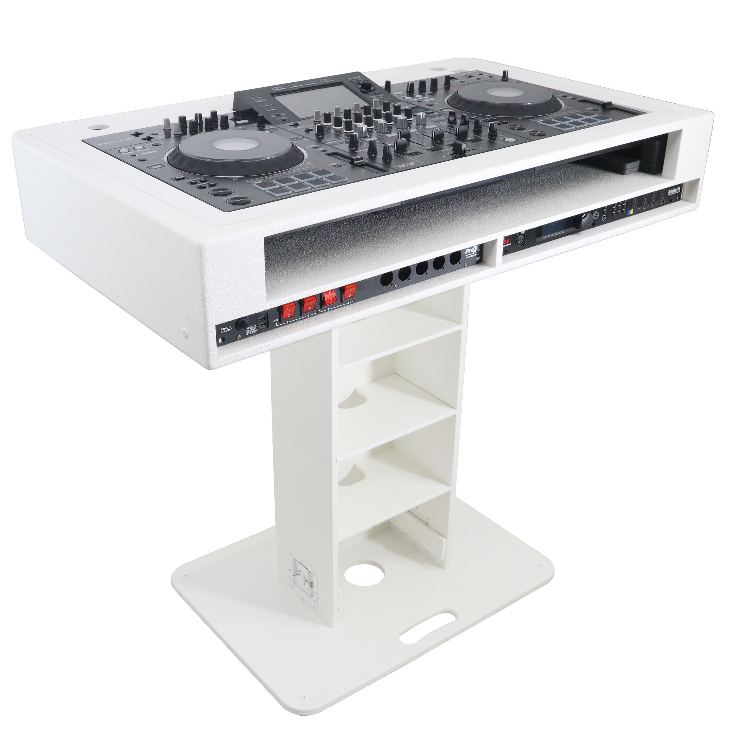 Pro X Control Tower DJ Podium 2x 1U Rack Space with Road Cases for Pioneer DDJ-REV7 XDJ-XZ DDJ-1000 RANE One - White Finish XZF-DJCTW2UCASE
