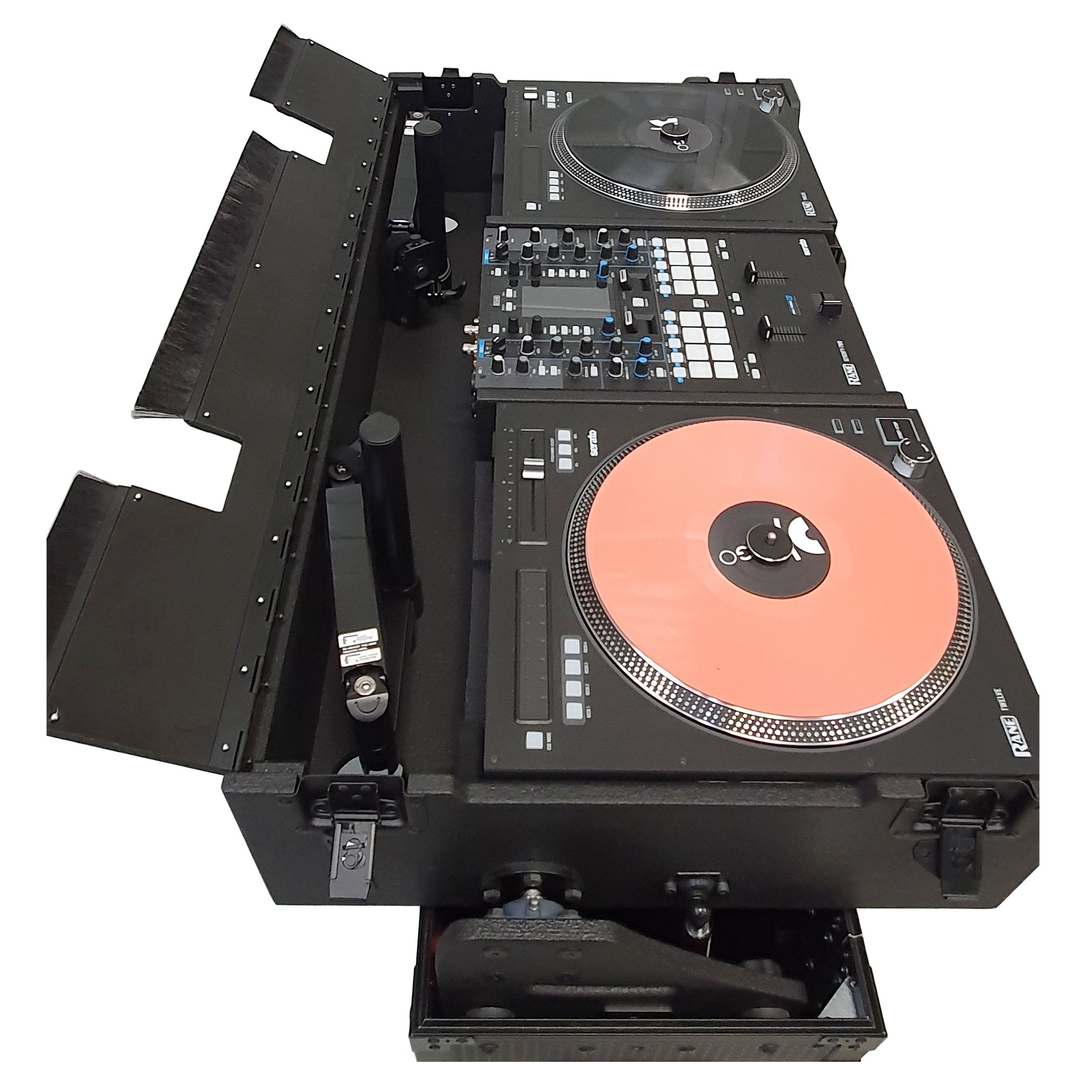 Pro X Flip-Ready Easy Retracting Hydraulic Lift Case for RANE Twelve Seventy and Seventy Two MKII Series , with Two Laptop Arms XZF-RANE1272