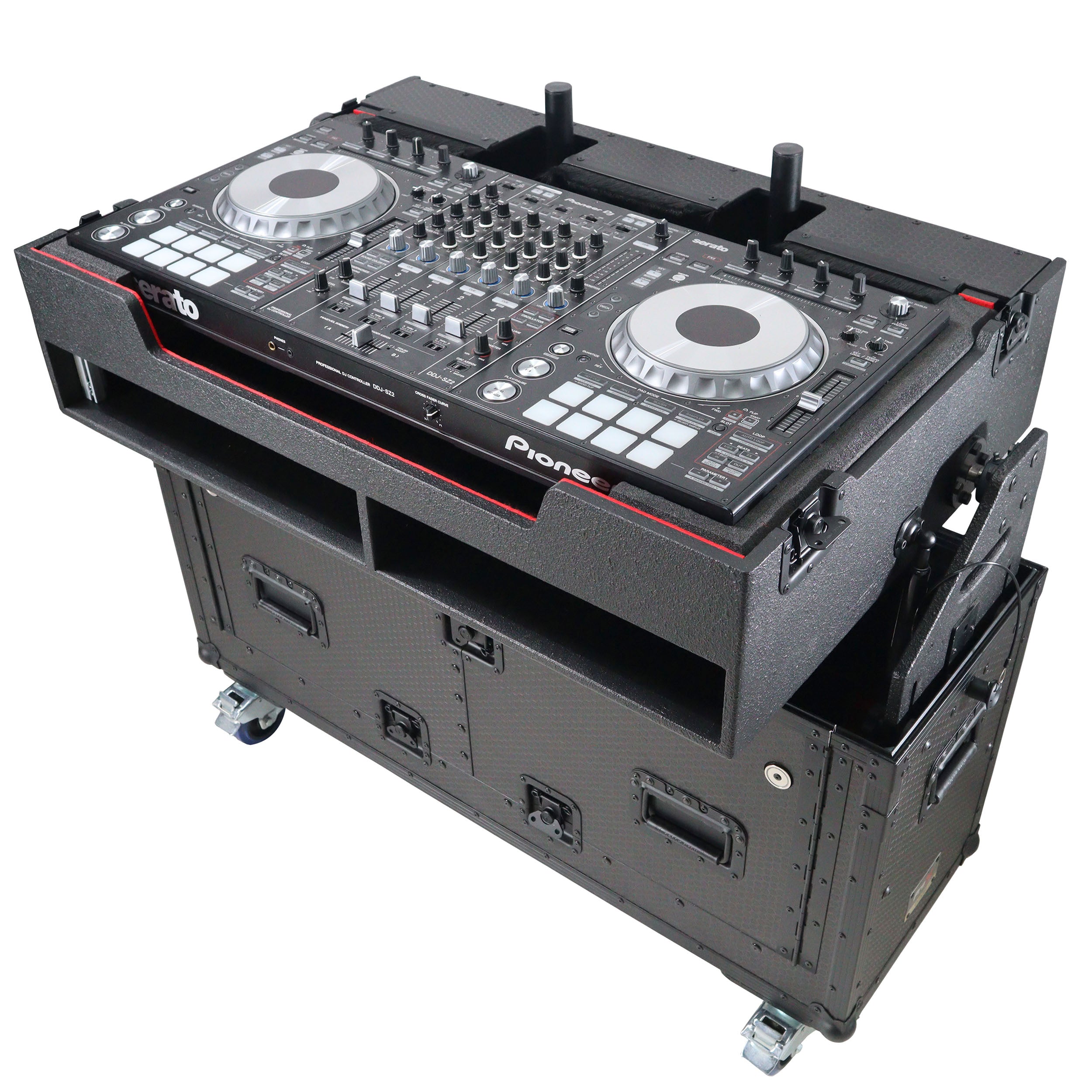 Pro X Flip-Ready Hydraulic DJ Flight Case For Pioneer DDJ-REV7 XDJ-XZ DDJ-1000 SZ2 SX3 with Wheels and 2x Laptop Trays XZF-UCXX