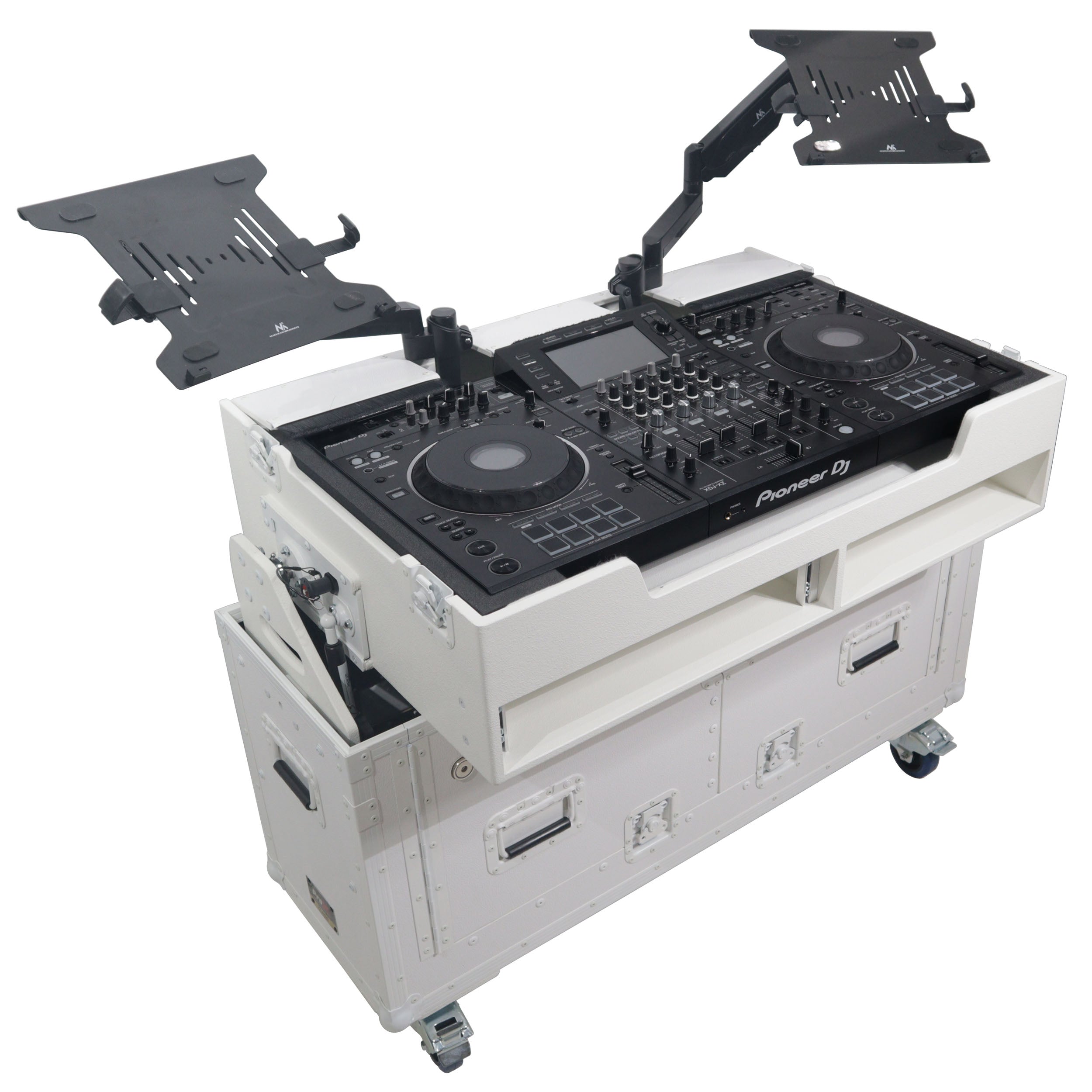 Pro X Flip-Ready Hydraulic DJ Flight Case For Pioneer DDJ-REV7 XDJ-XZ DDJ-1000 SZ2 SX3 with Wheels and 2x Laptop Trays White Finish XZF-UCXX WHITE