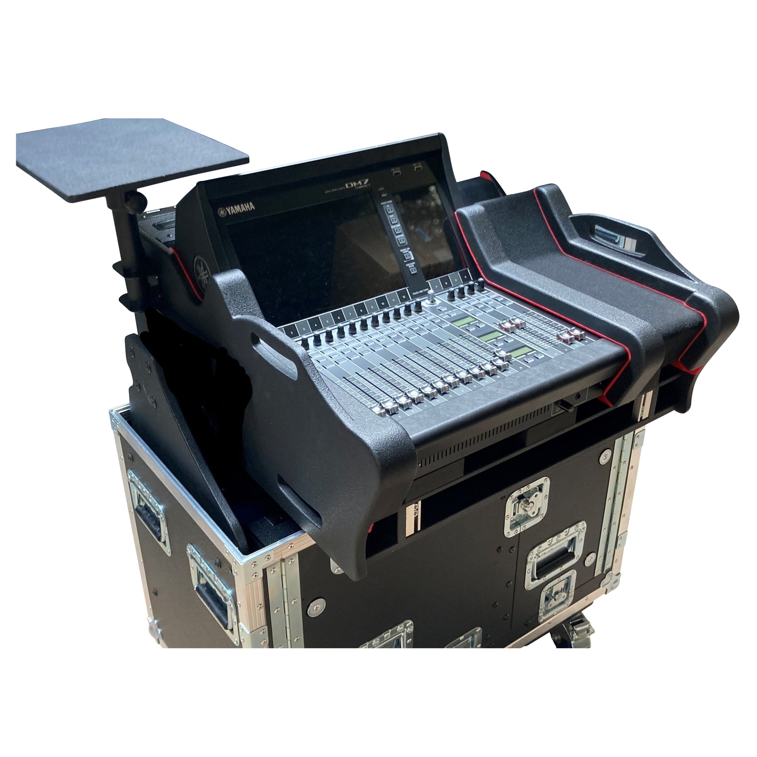 Pro X Flip-Ready Console Case for Yamaha DM7-EX Compact with Hydraulic Easy Lifting 1U Rack Space and Auto Casters XZF-YDM7EXCOMPACT1ULMA