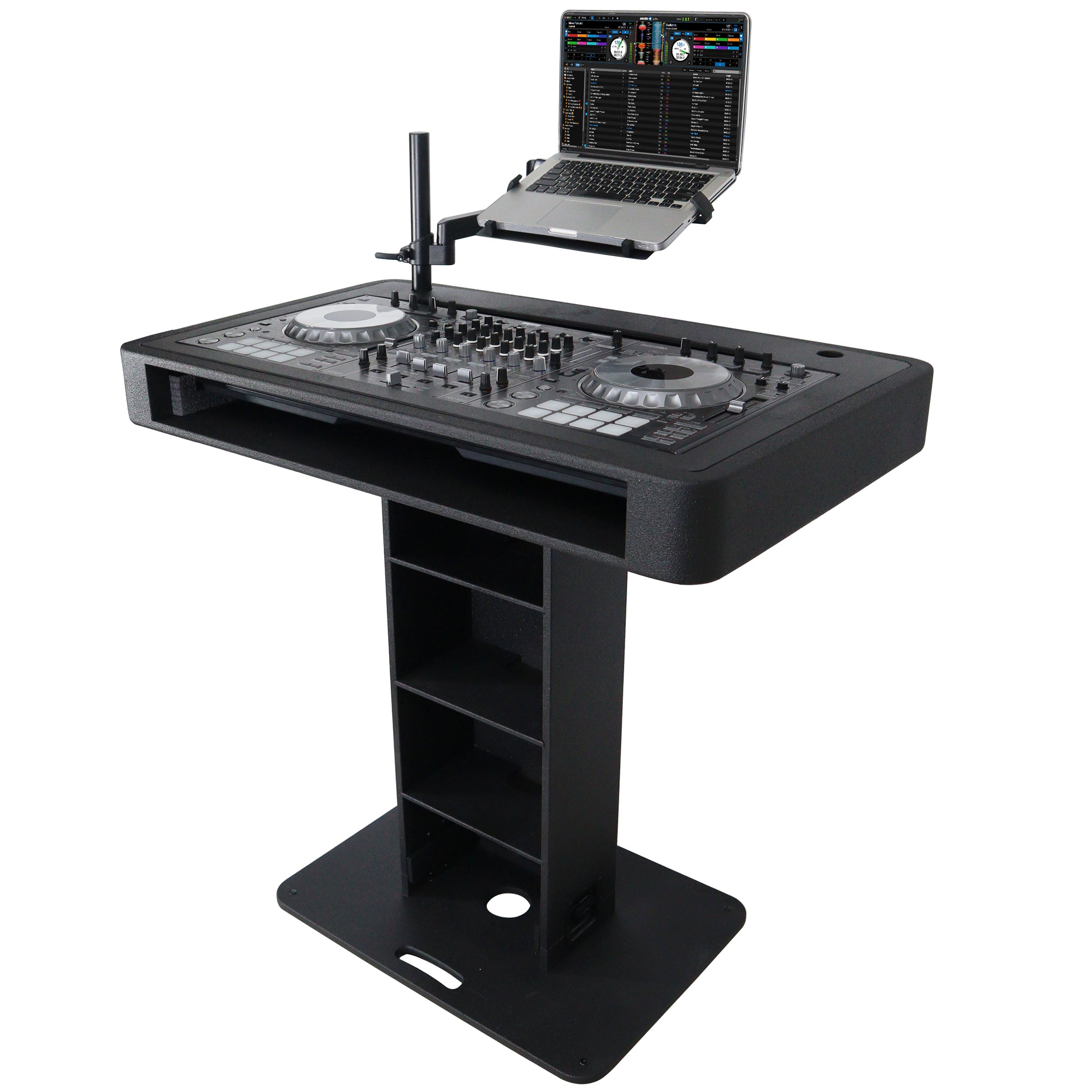 Pro X Control Tower DJ Podium with Road Cases for Pioneer DDJ-REV7 DDJ-FLX10 XDJ-XZ RANE FOUR - Black Finish XZF-DJCTBLCASE MK2