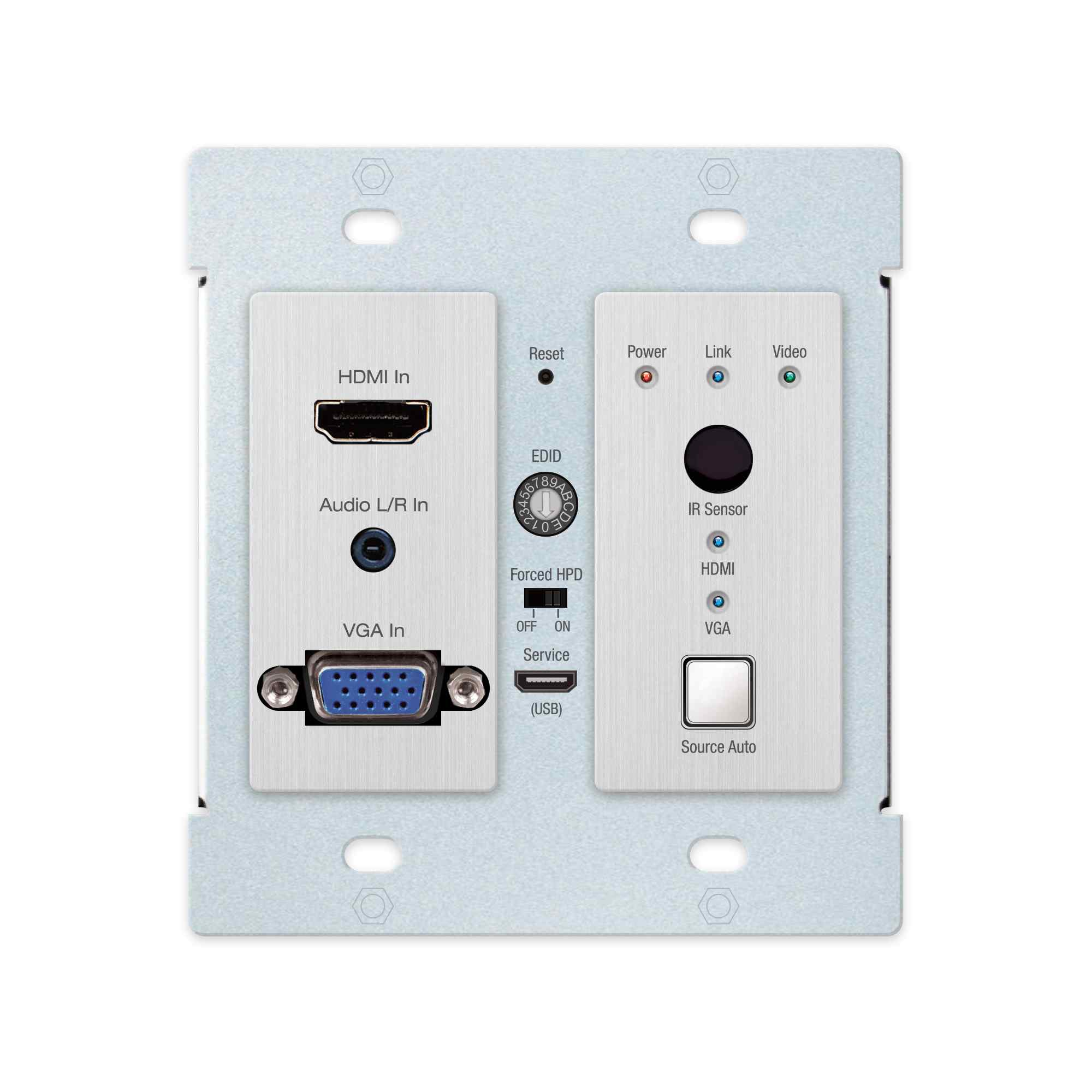 Key Digital  2x1 4K/18G 40m HDBT PoH Wall Plate Switcher with HDMI & VGA, IR, RS-232 (Tx Only) - KD-X2X1WVTx